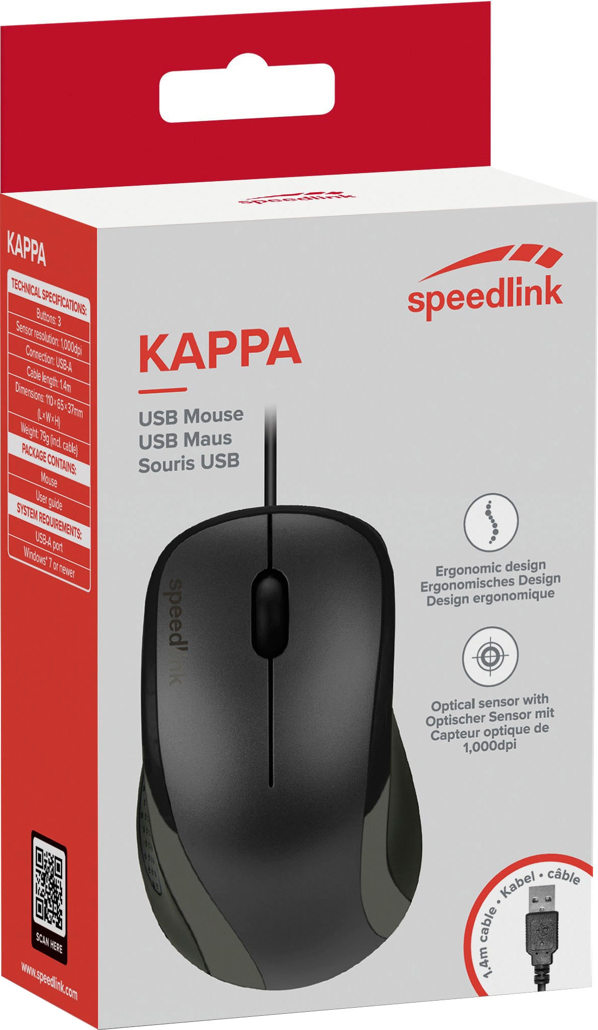 Speedlink Maus »KAPPA«, kabelgebunden, Ergonomische Form