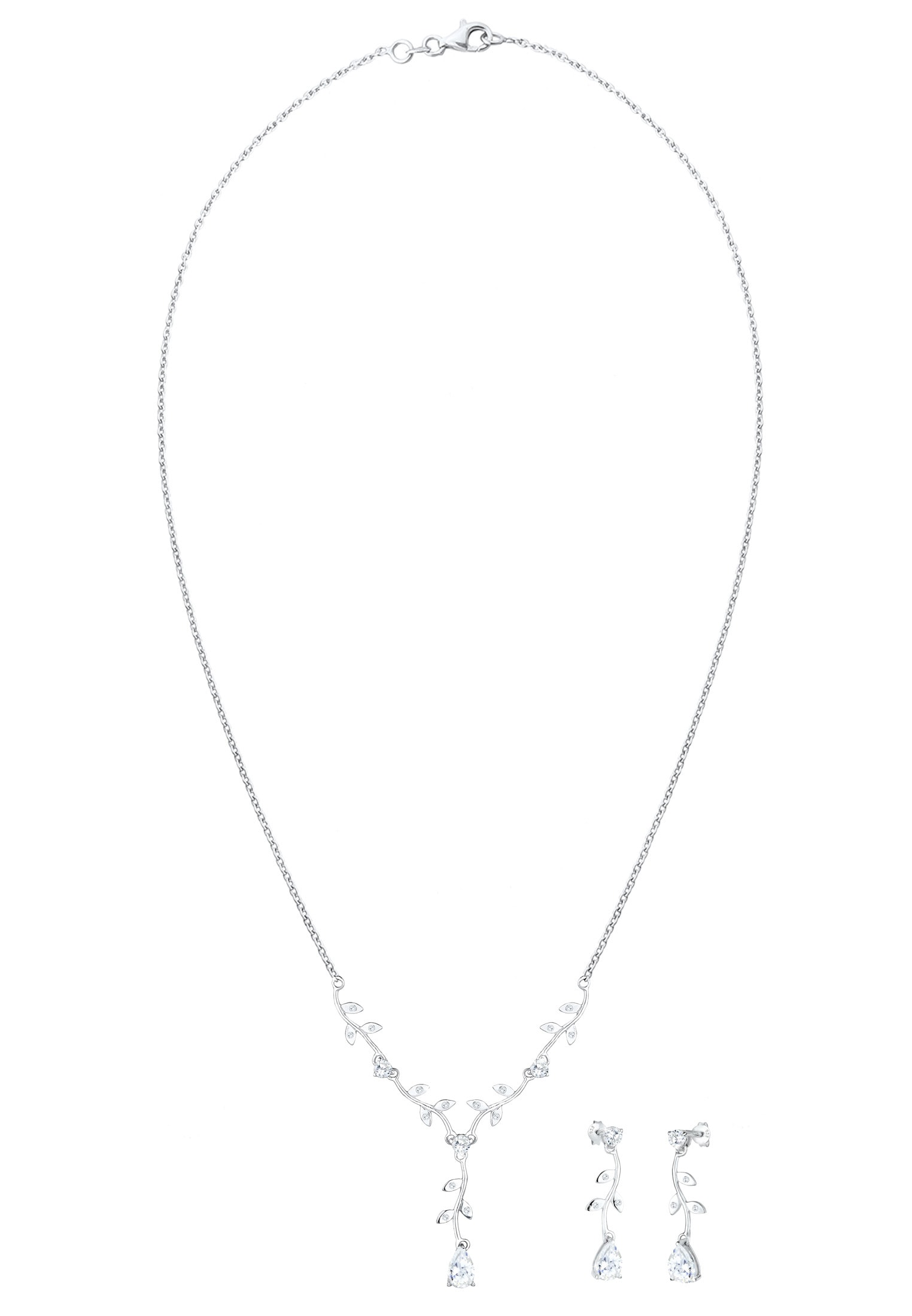 Elli Ohrring und Ketten Set »Schmuckset Blumenranke Zirkonia 925 Sterling Silber« ()