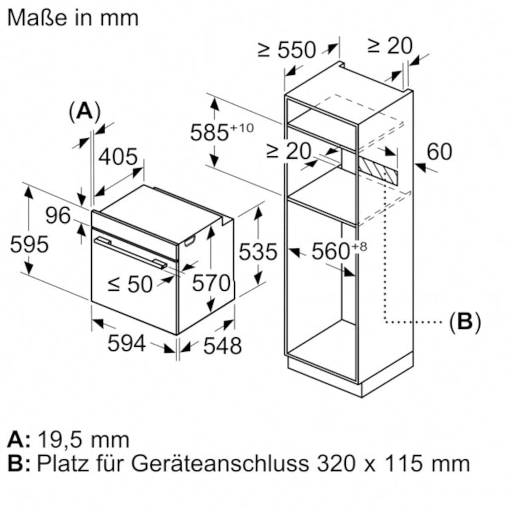 BOSCH Einbaubackofen »HBA272BB0«, 4, HBA272BB0, mit Teleskopauszug nachrüstbar, Pyrolyse-Selbstreinigung