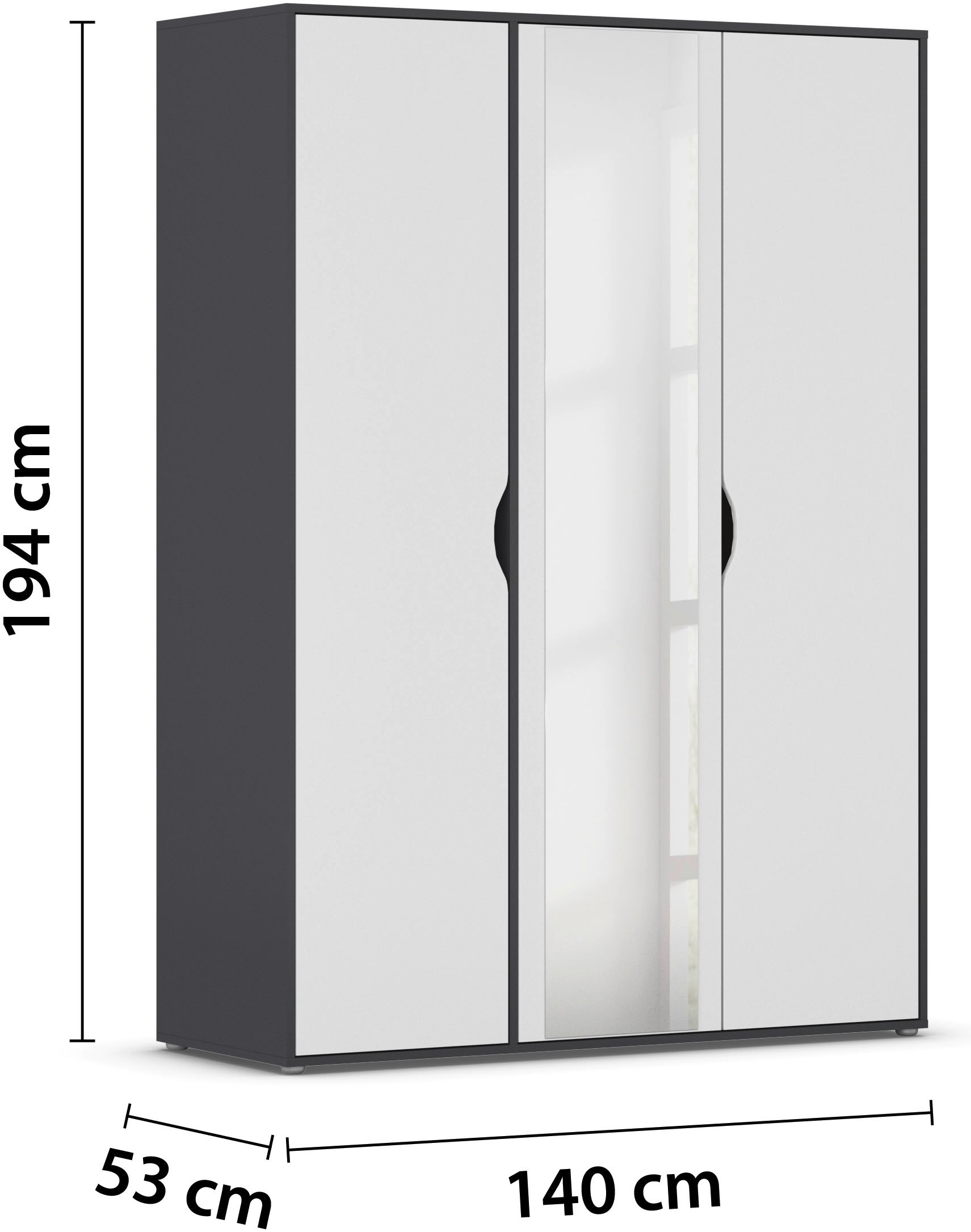 rauch Drehtürenschrank »Kleiderschrank Schrank Garderobe Wäscheschrank NARAI mit Spiegel« in 3 verschiedenen Ausstattungen BASIC/CLASSIC/PREMIUM,  Griffausfräsungen für eine grifflose Optik TOPSELLER MADE IN GERMANY