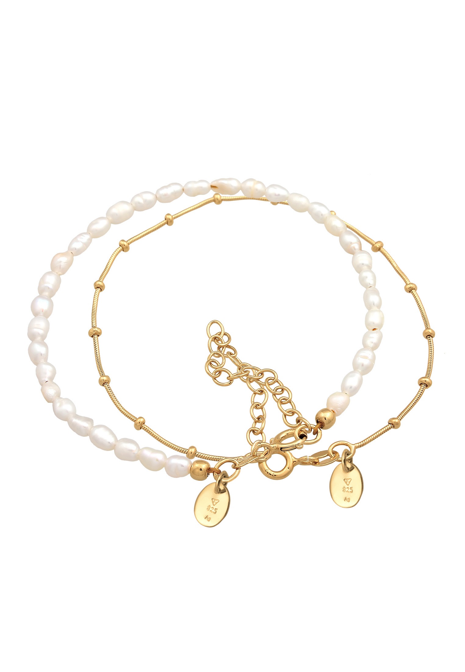 Elli Premium Lederarmband »Armband Kugelkette Süßwasserperlen 2er Set 925 Silber«