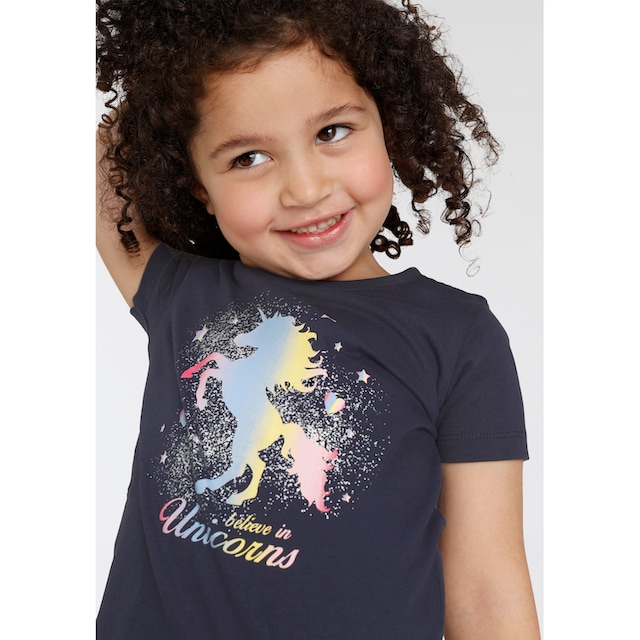 KIDSWORLD T-Shirt »believe in Unicorns«, mit Glitzerdruck bei ♕