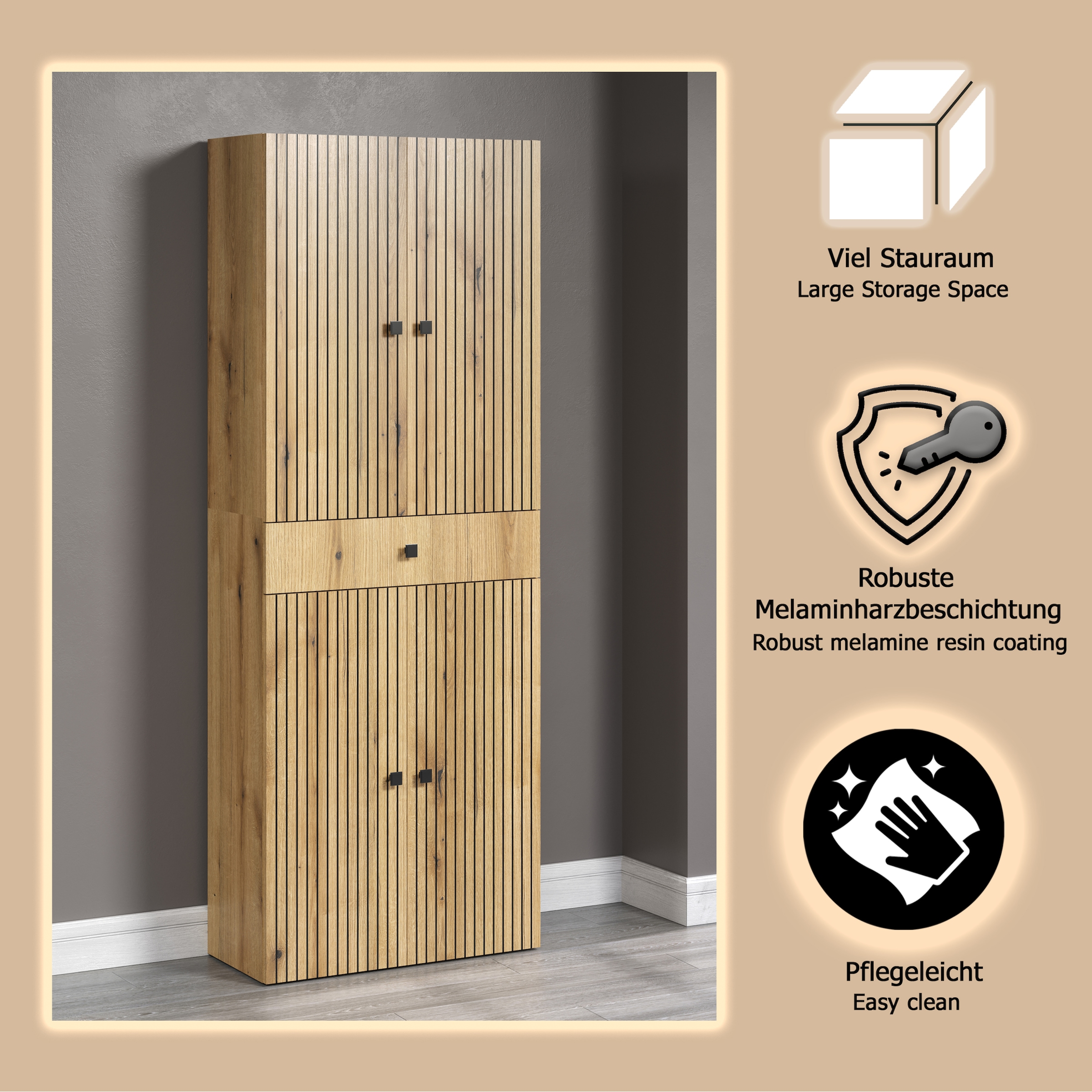 welltime Hochschrank »Amrum«, (1 St.), Badezimmerschrank mit und ohne Schublade - (B/T/H) 40-70/31/186 cm
