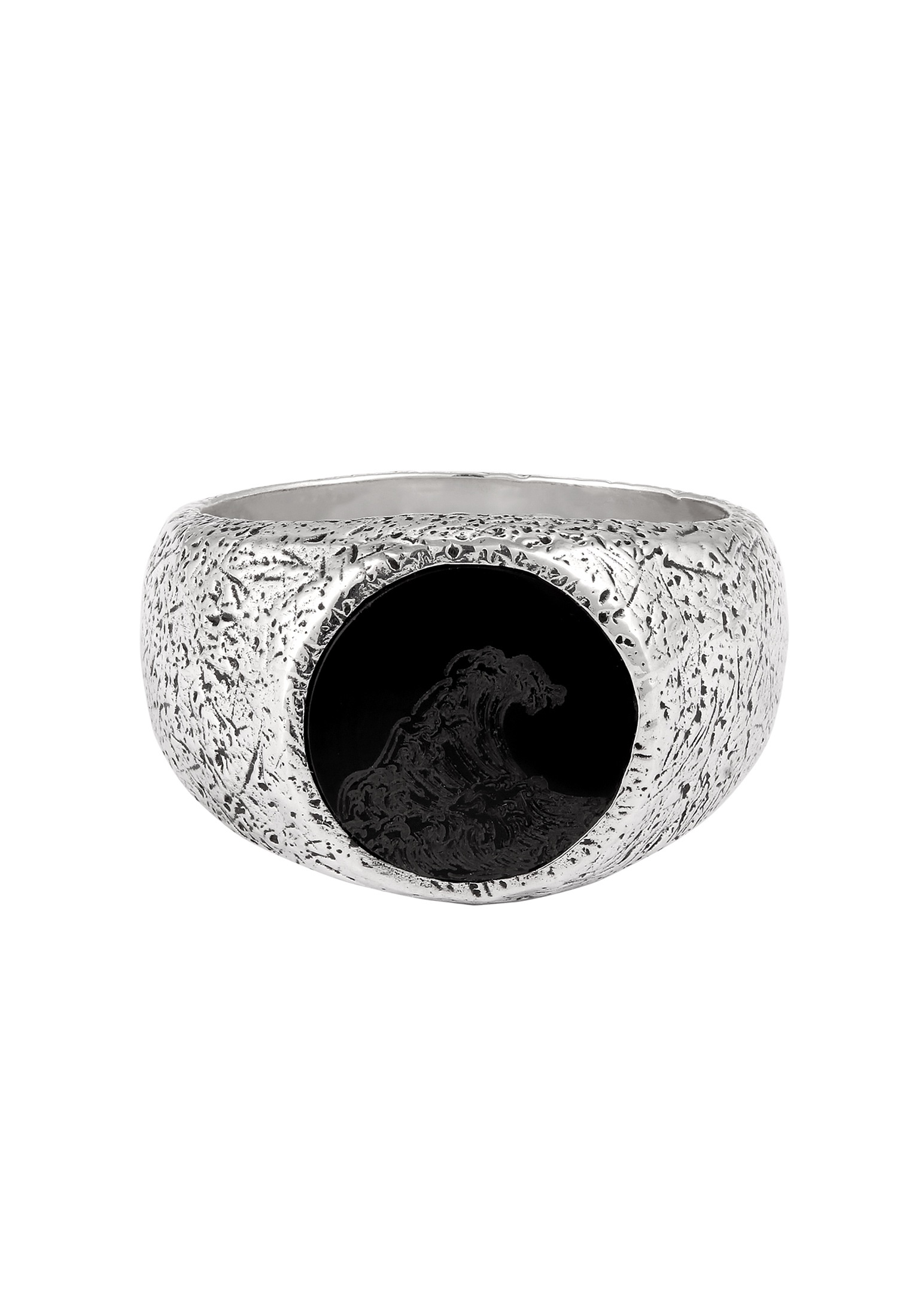 HAZE & GLORY Siegelring »Ring Siegelring Wave Onyx Schwarz 925 Sterling Silber«