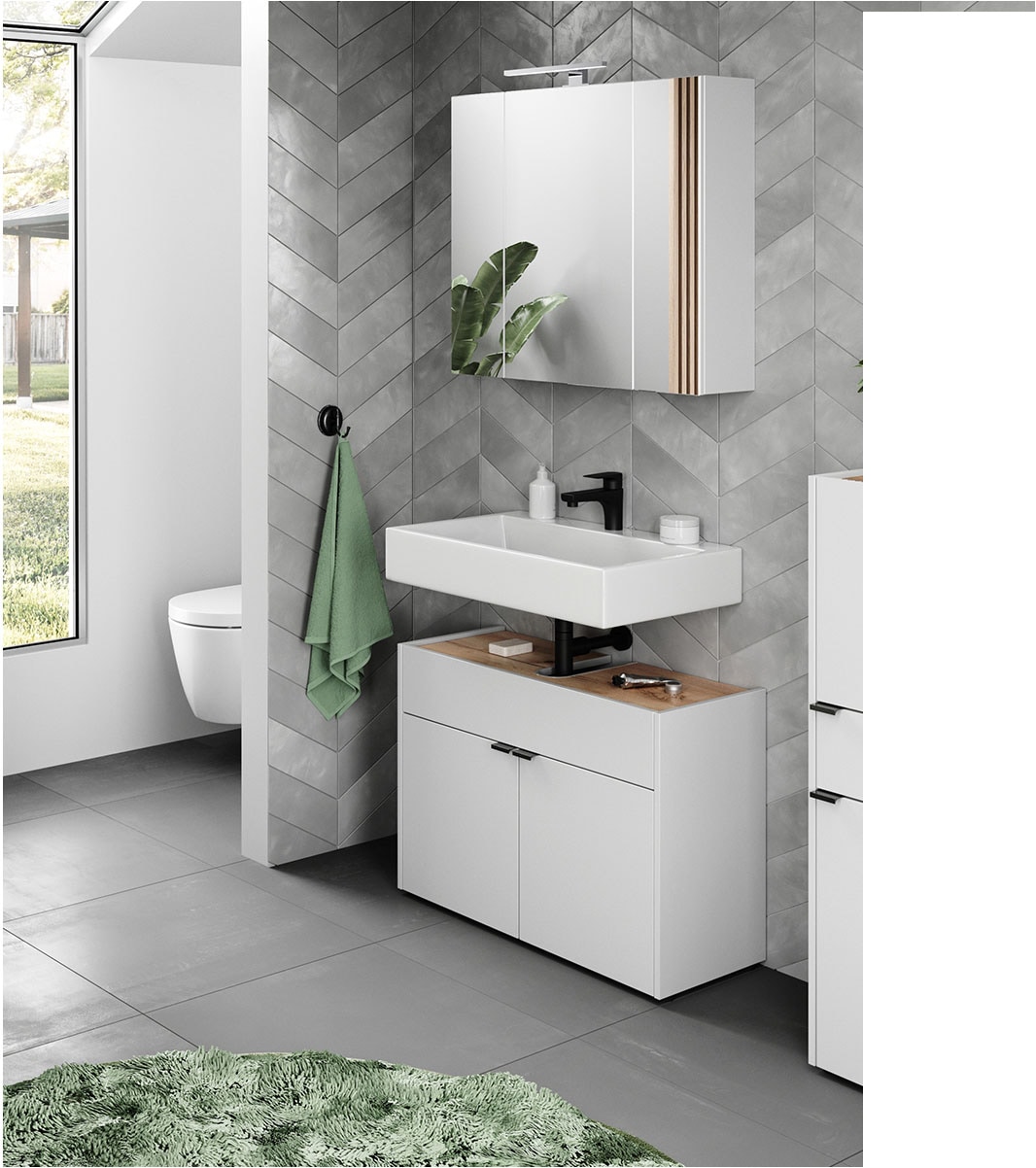 GERMANIA Badmöbel-Set »Ameca«, (2 St.), Badezimmer-Set bestehend aus Waschbeckenunterschrank & Spiegelschrank