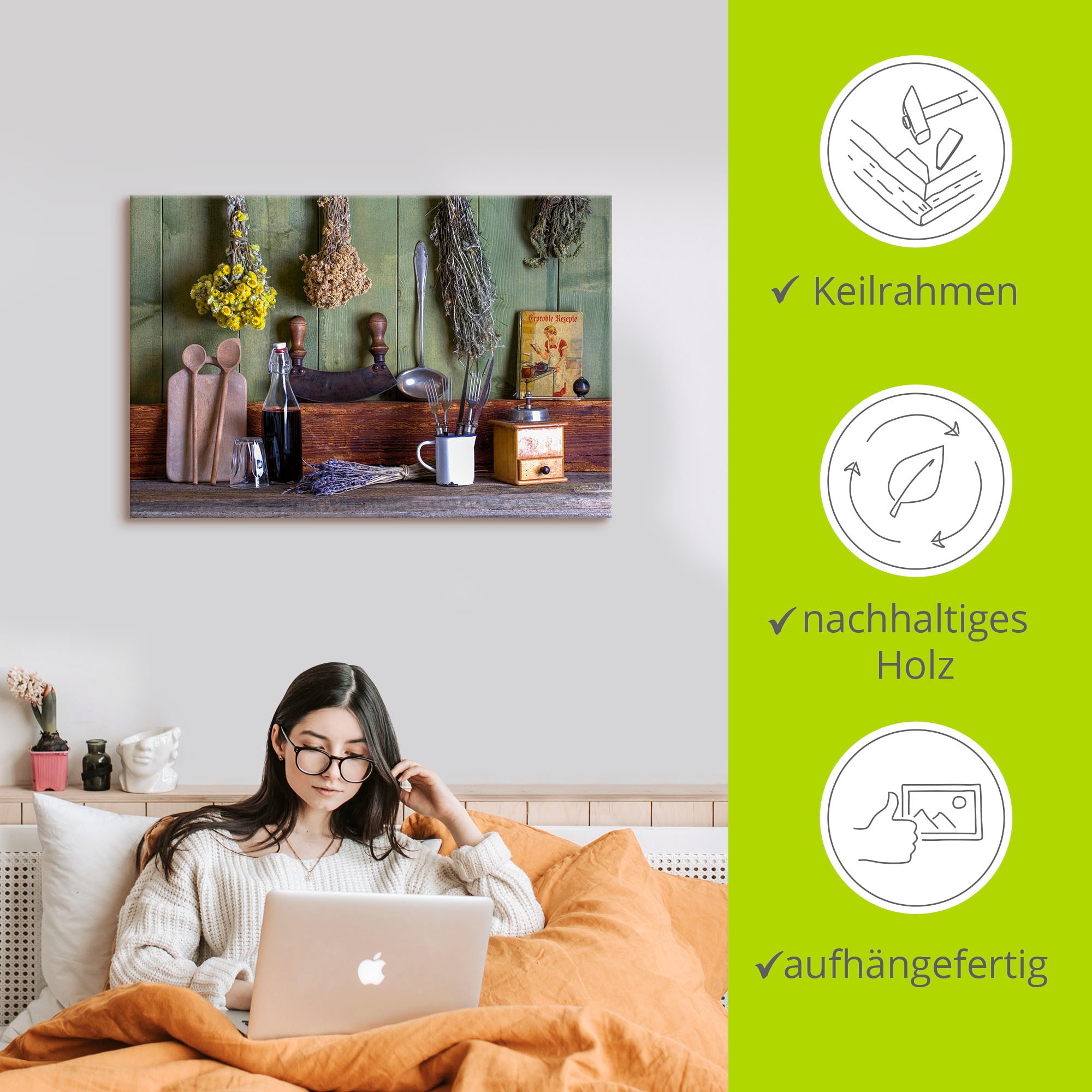 Artland Wandbild »Rustikale Küchenszene« Innenarchitektur 1 Stk. tlg. als Leinwandbild, Poster in verschied. Größen