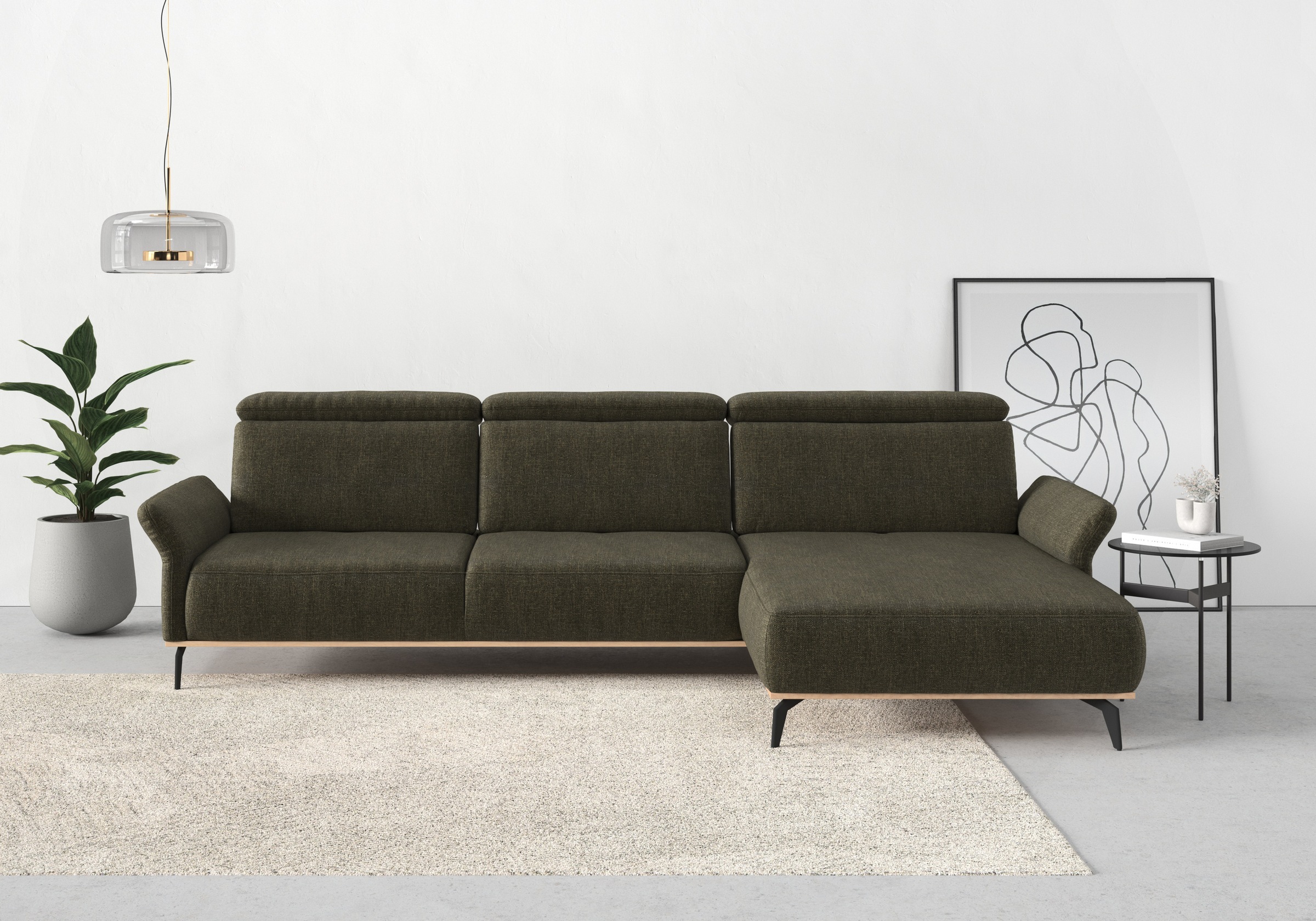 Places of Style Ecksofa »Fjord L-Form«, massiv, wahlweise mit Armlehnfunktion, Kopf- Sitztiefenverstellung