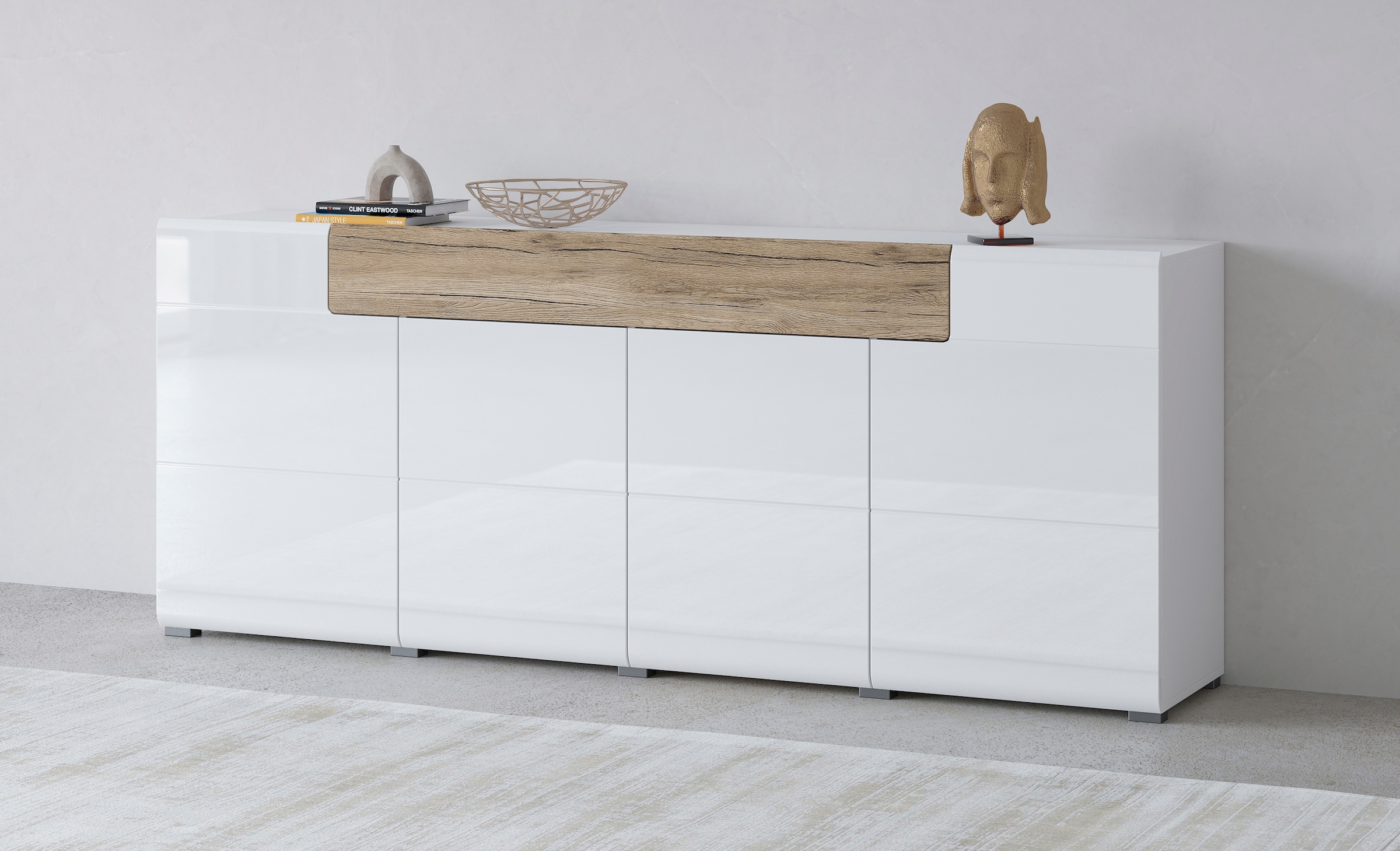 INOSIGN Sideboard »Toledo,Breite 208cm,moderne Kommode mit dekorative Fräsungen,grifflos«, Kombikommode mit viel Stauraum, Einlegeböden verstellbar