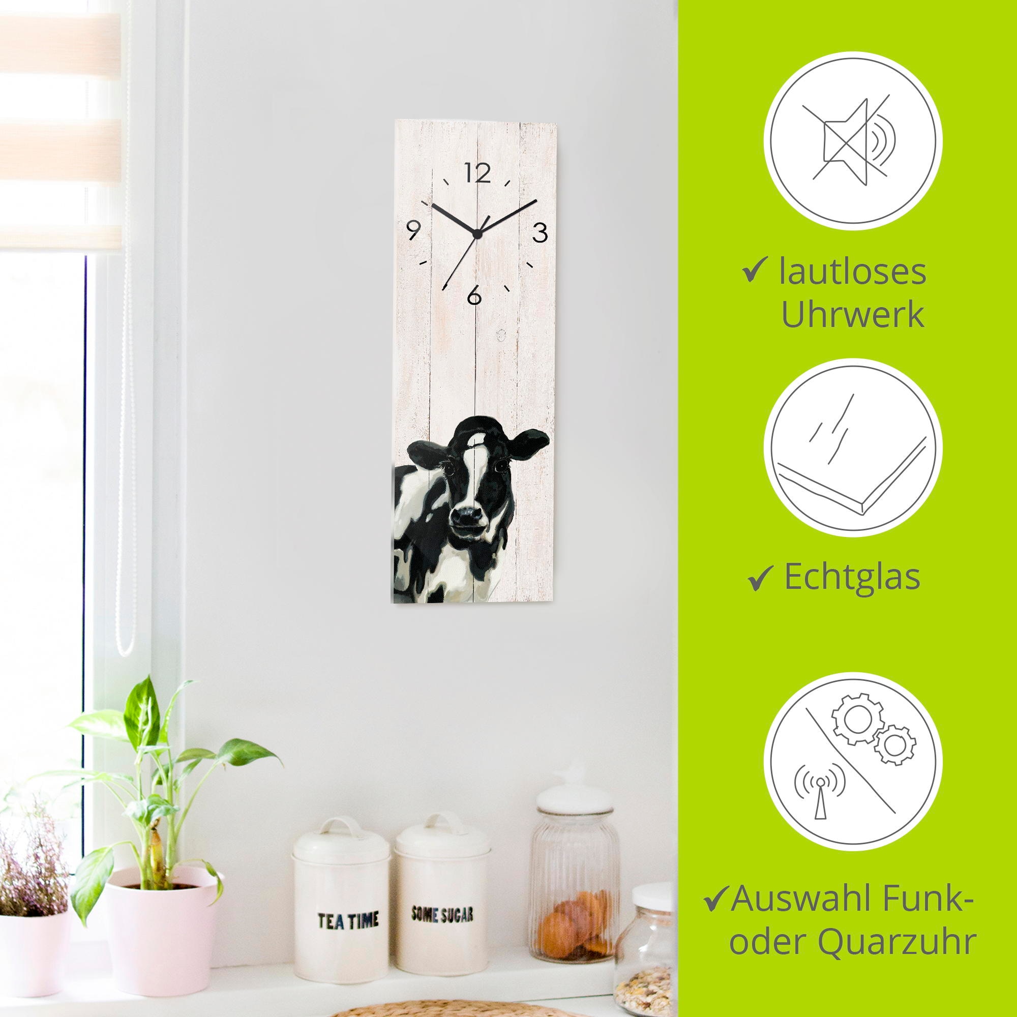 Artland Wanduhr »Kuh (in Holzoptik)« wahlweise mit  Quarz- oder Funkuhrwerk, lautlos ohne Tickgeräusche