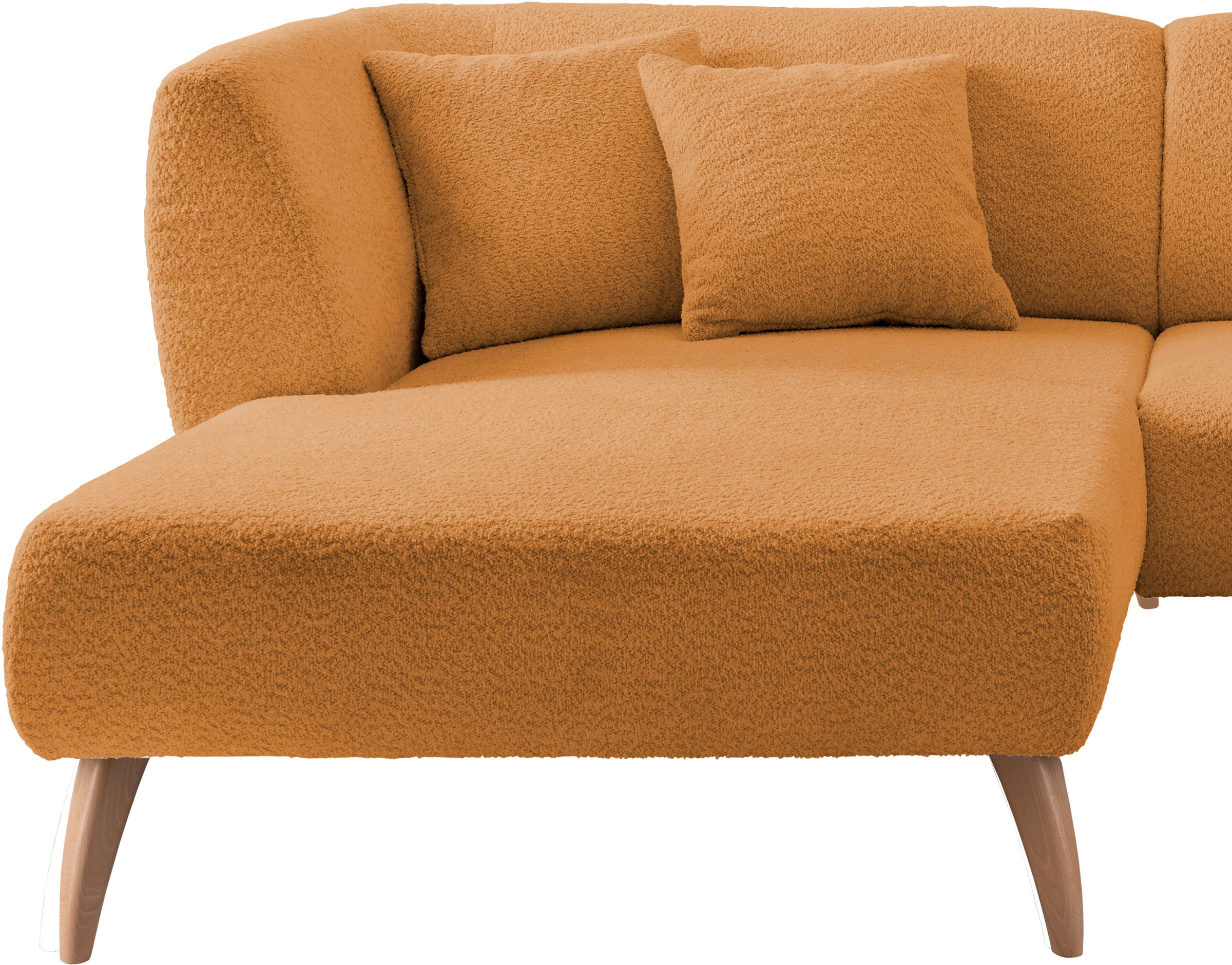 INOSIGN Ecksofa »Colori Polstermöbel mit zeitlos eleganter Rückenführung. L-Form«, Holzfußfarbe wählbar, inkl. 4x Zierkissen