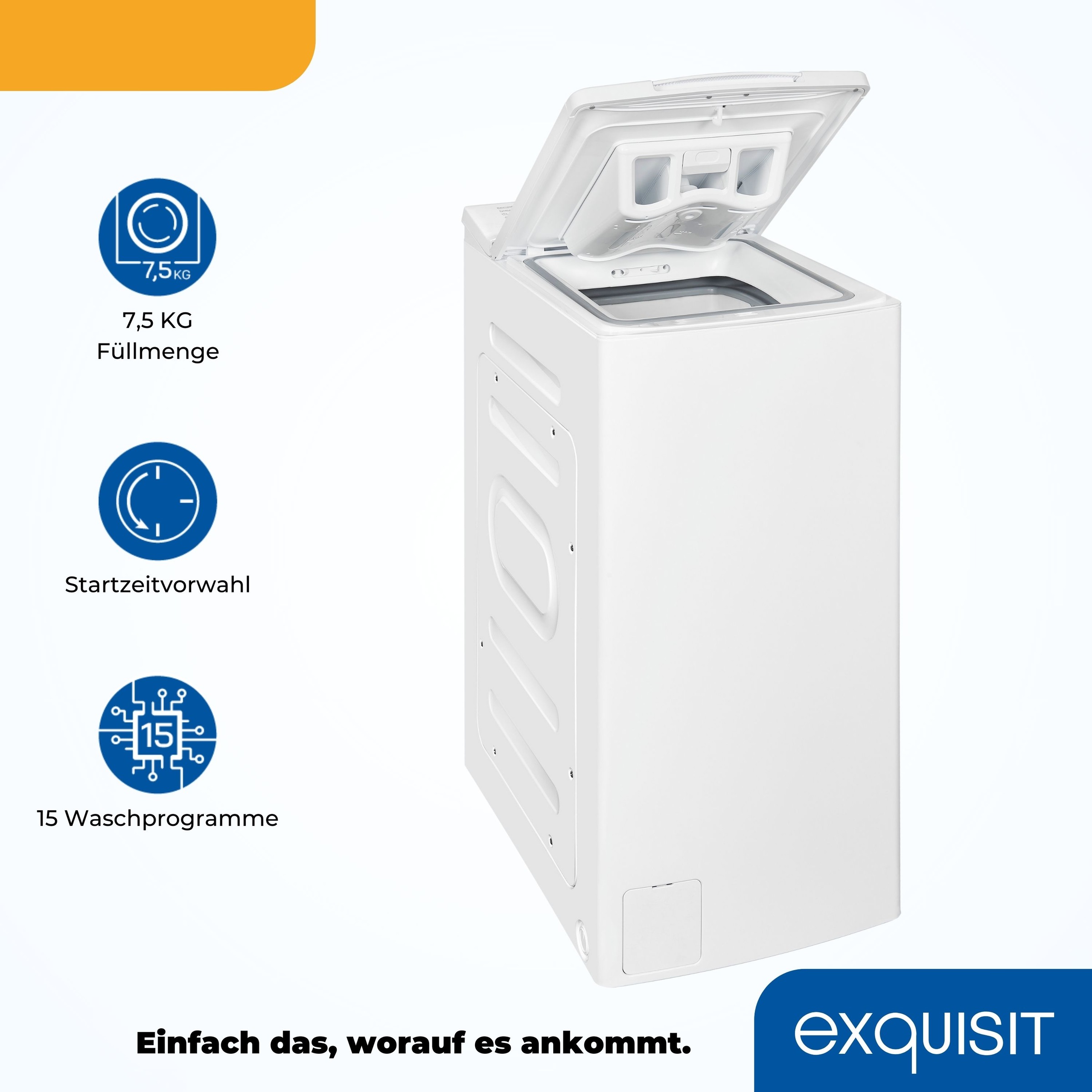 exquisit Waschmaschine »LTO1207-030Aweiss«, 7,5 kg, 15 Programme, Restlaufzeitanzeige, Kindersicheruing