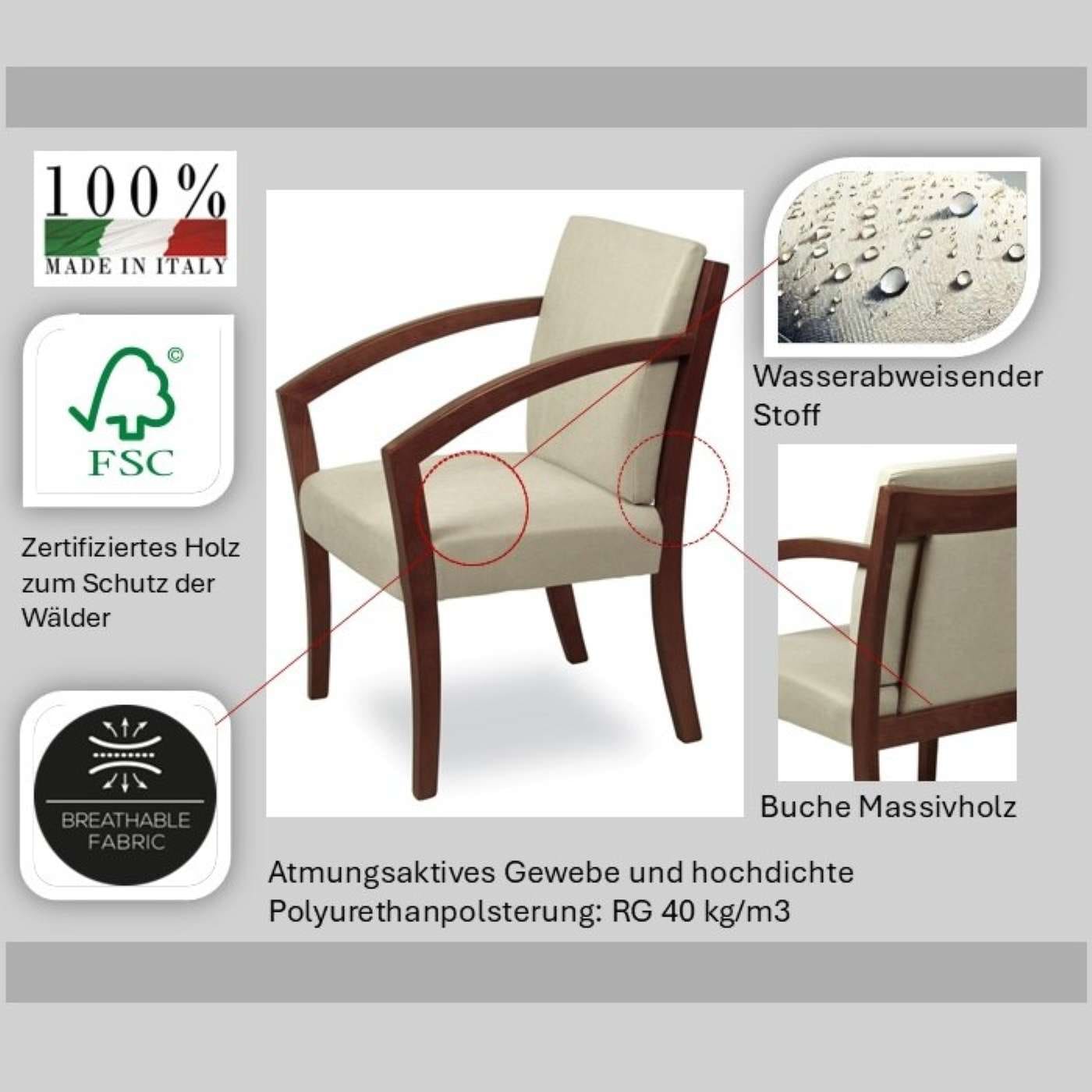 Home affaire Esszimmerstuhl »G98 George Armlehnstuhl, Sessel, Loungesessel, Stuhl, Made in Italy« () 1 Stk.Extra-confort, Fleckenabweisendes Gewebe, Massivholz