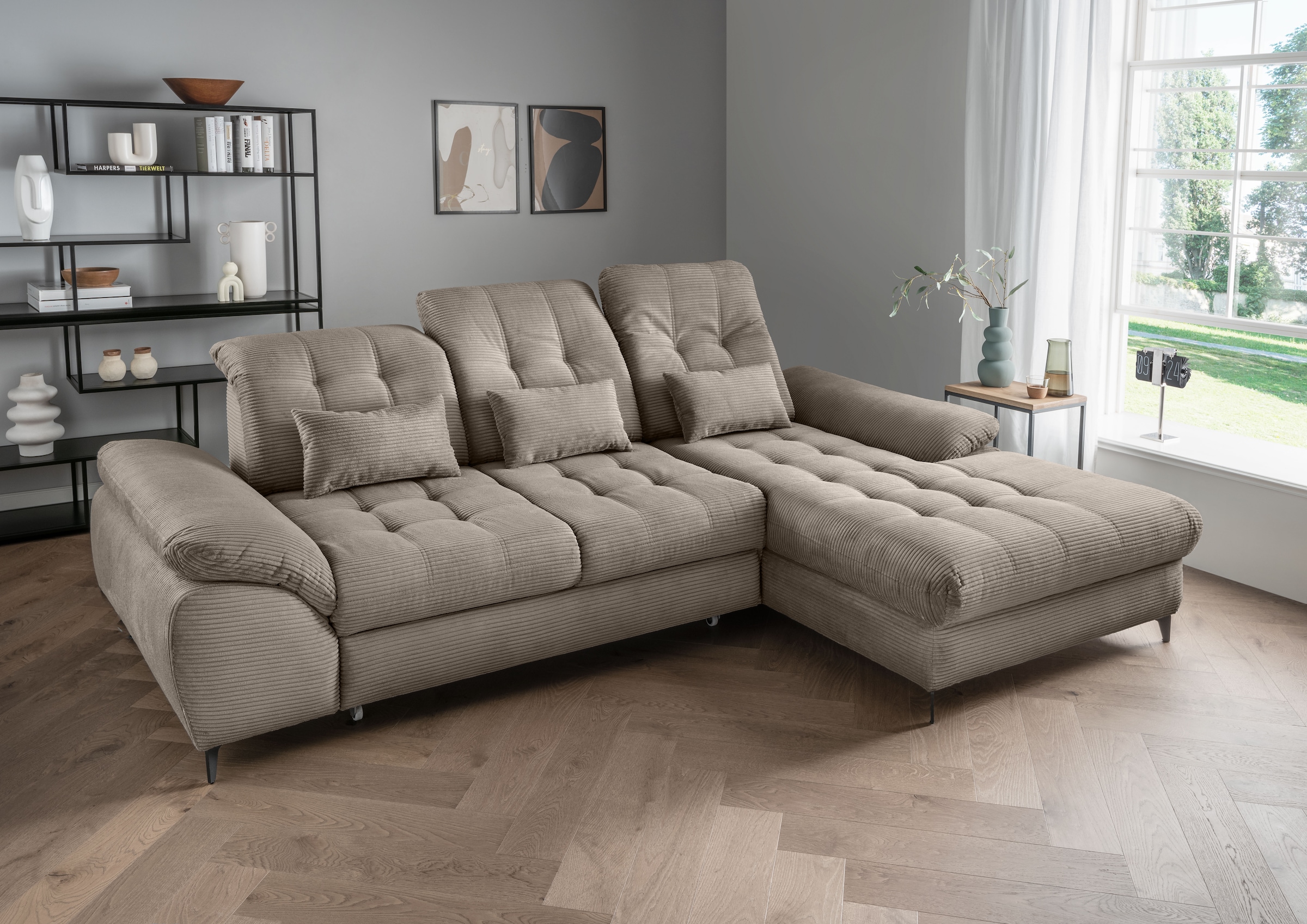 Home affaire Ecksofa »Lazio modern und bequem, schmale Armlehnen, tolle Detailverarbeitung« zwei verschiedene Fußfarben wählbar