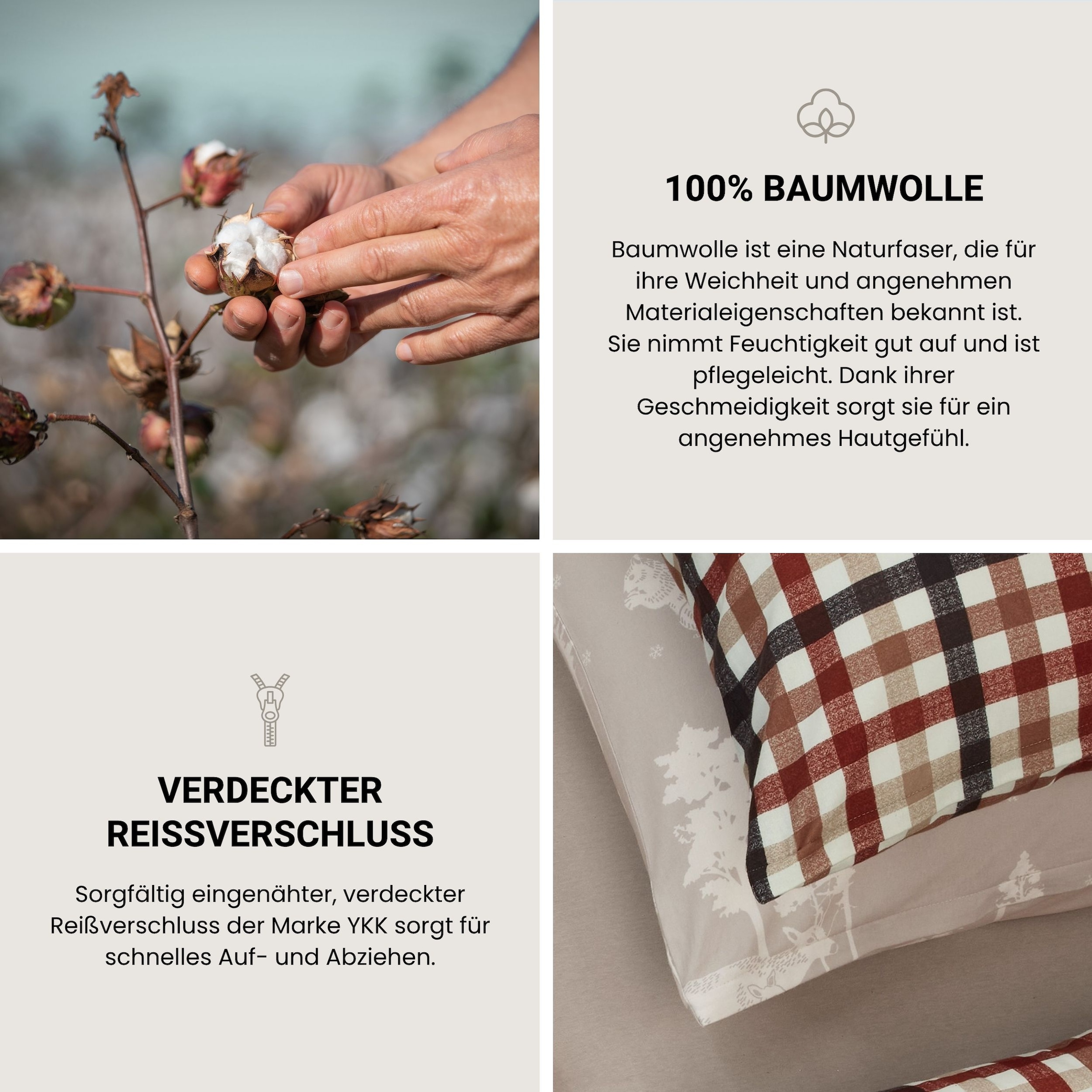Schiesser Bettwäsche »James aus weichem Baumwoll-Feinbiber mit traditionellen Karos« 2 Stk. OEKO-TEX® MADE IN GREEN