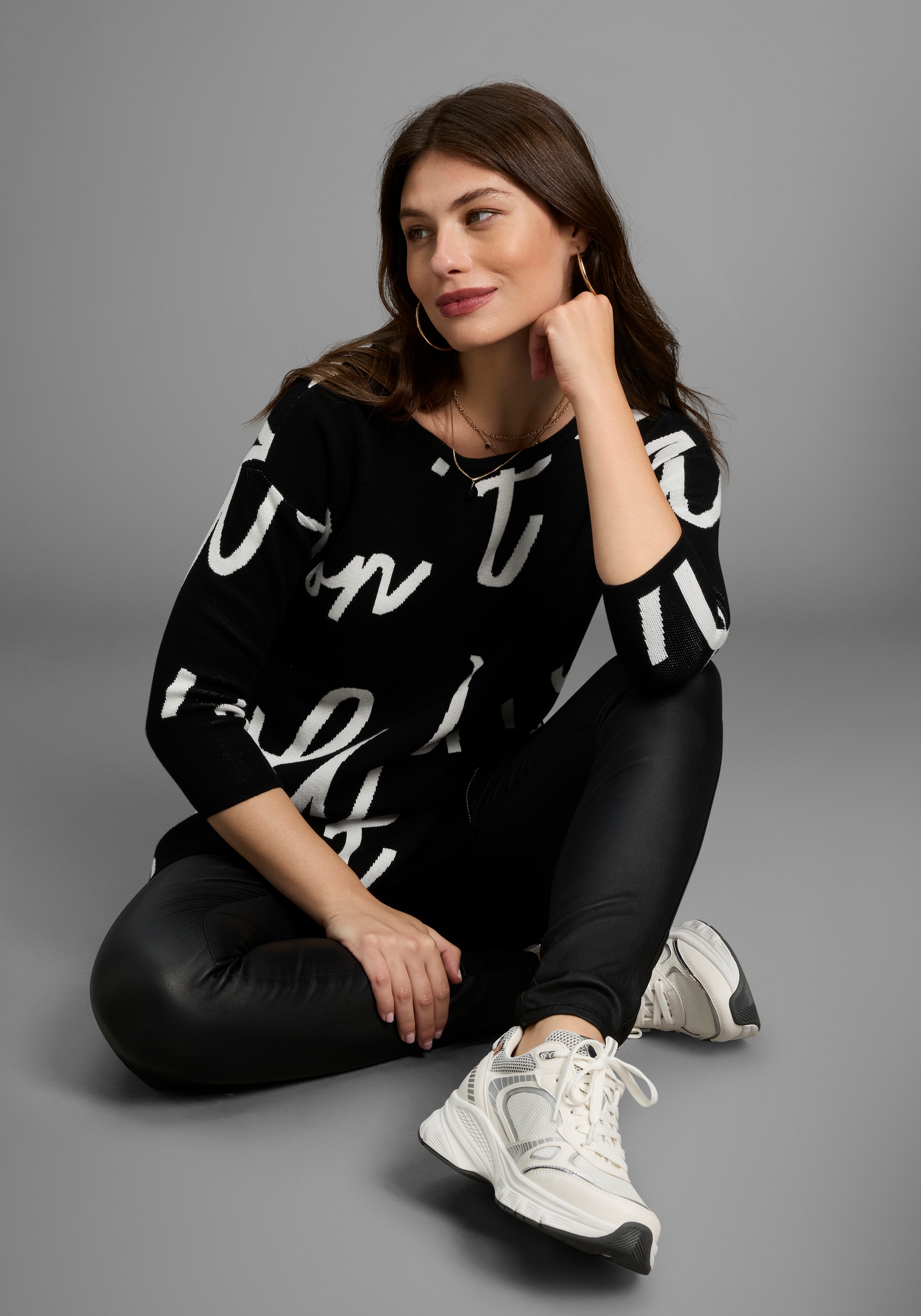 Laura Scott Jacquardpullover Feinstrickpullover mit femininem Lettering