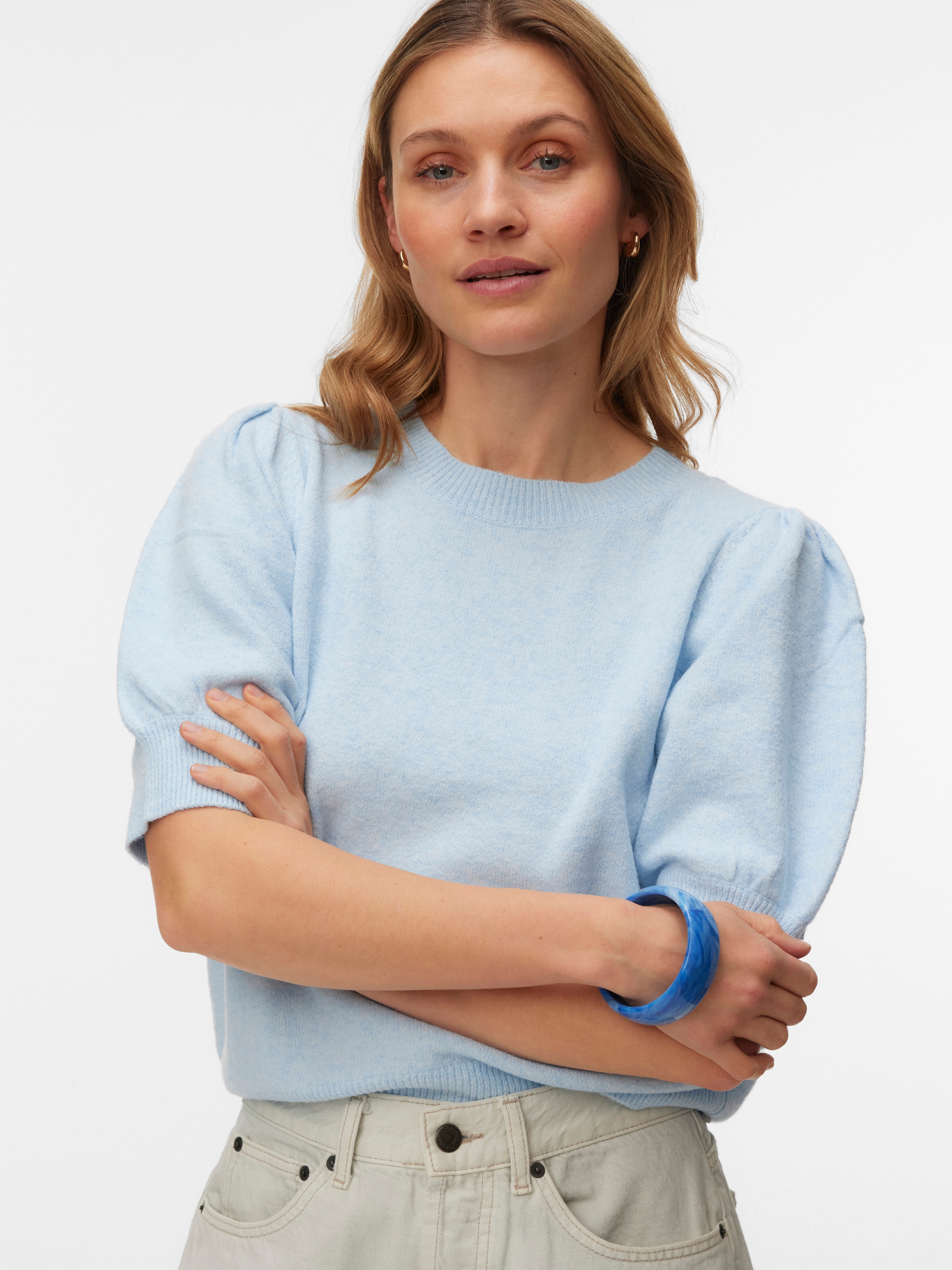 Vero Moda Rundhalspullover »VMDOFFY 2/4 O-NECK PULLOVER GA NOOS« Materialmix, regular fit