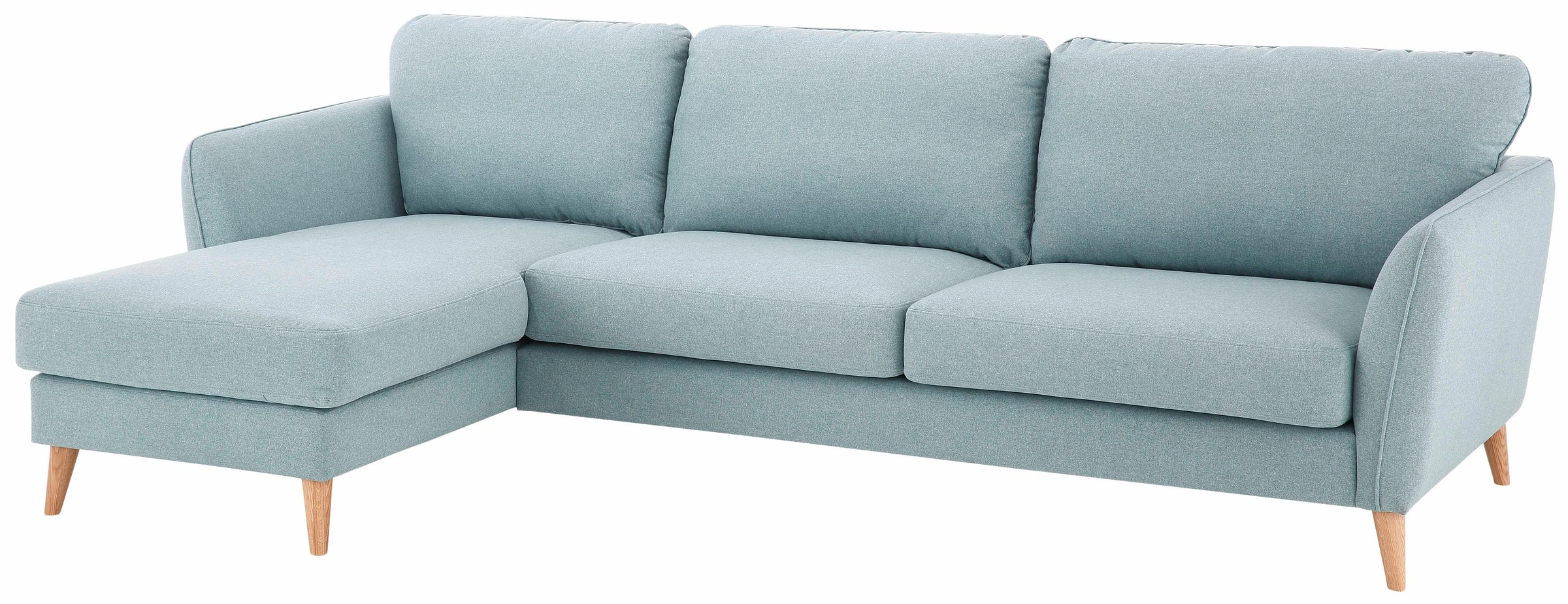 Home affaire Ecksofa »MARSEILLE (279/152cm),L-Form, Rec. rechts/links, verschiedene Bezüge«, Massivholzbeine Eiche, Landhausstil, Wellenunterfederung