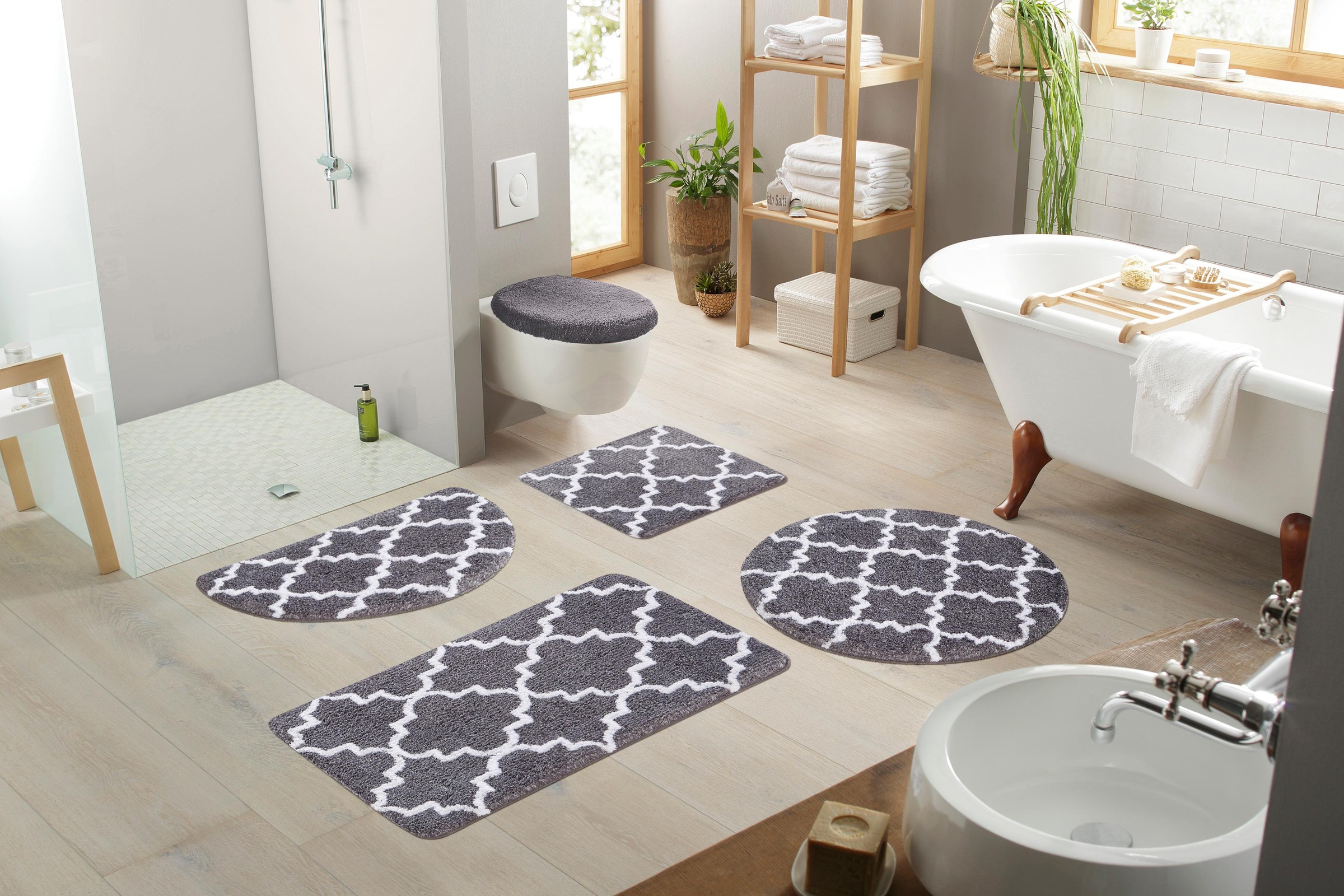 my home Badematte »Suzie«, rutschhemmend beschichtet, strapazierfähig-fußbodenheizungsgeeignet-schnell trocknend, Muster, Badteppich, Badematten auch als 3 teiliges Set & rund
