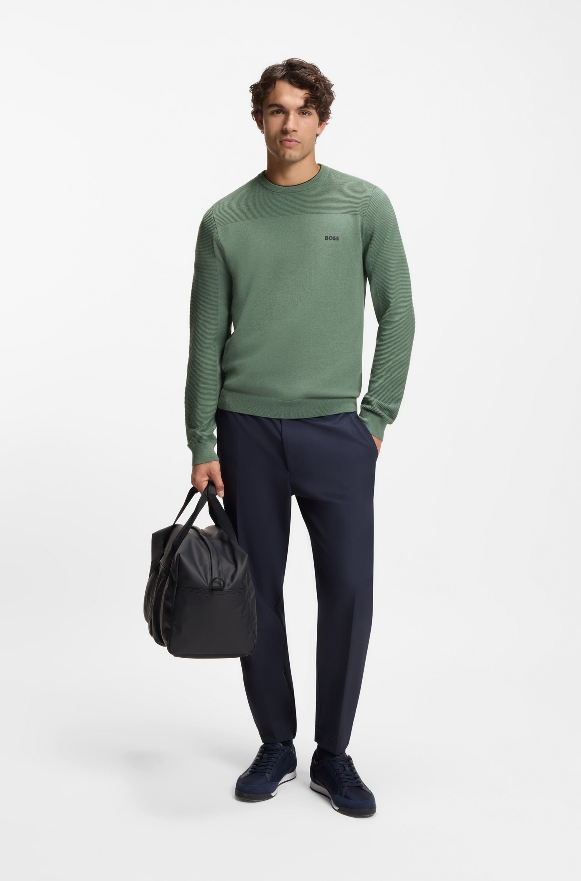 BOSS GREEN Strickpullover »KN Momentum-X CN« Rundhalsausschnitt, Regular Fit, kontrast HD-Logo