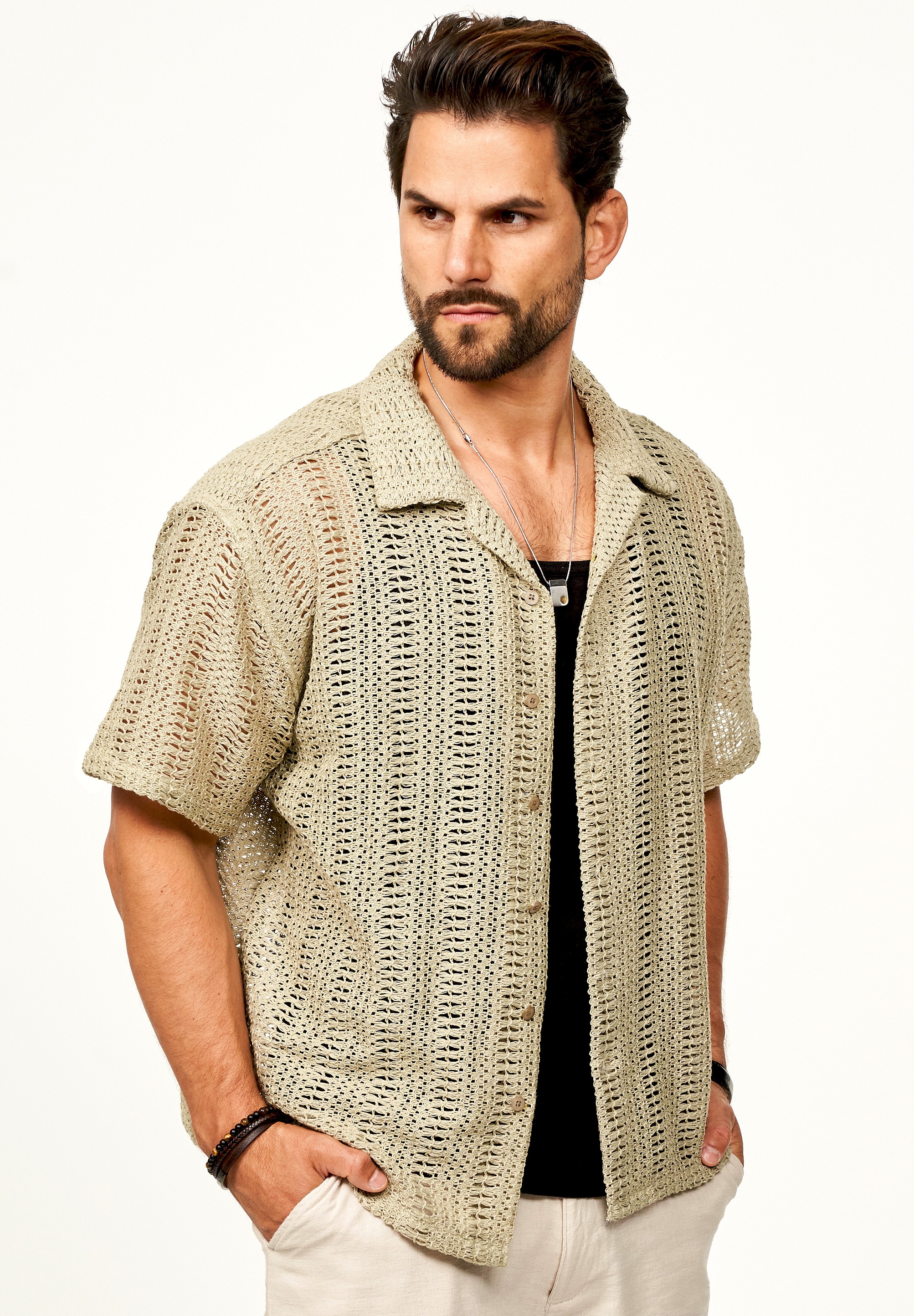 SOULSTAR Kurzarmhemd »Freizeithemd als Kurzam Strick Hemd im Retro-Look - Strick Polo-Hemd Overshirt im Regular-Fit für Herren« Strick Polo-Hemd T-Shirt im Regular-Fit