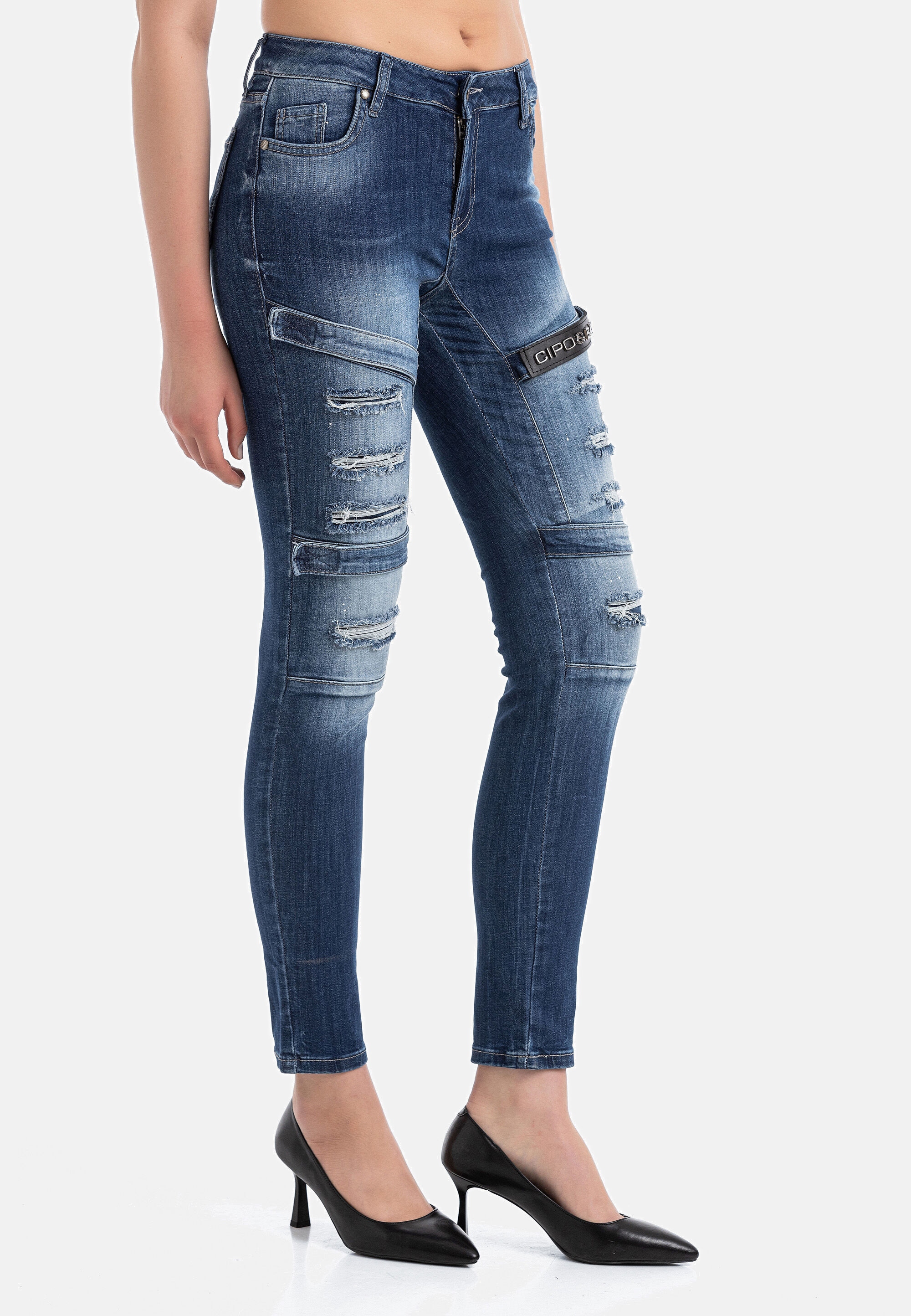 Cipo & Baxx Slim-fit-Jeans »WD383« im coolen Biker-Look in Skinny Fit, WD383