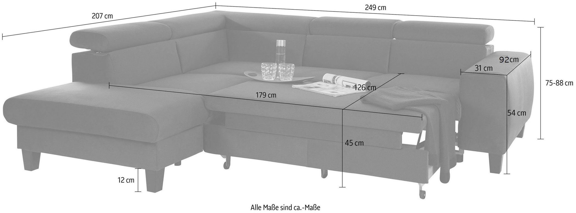 COTTA Polstergarnitur »Morven L-Form«, (Set), Set bestehend aus: Ecksofa mit Kopfteilverstellung & Hocker