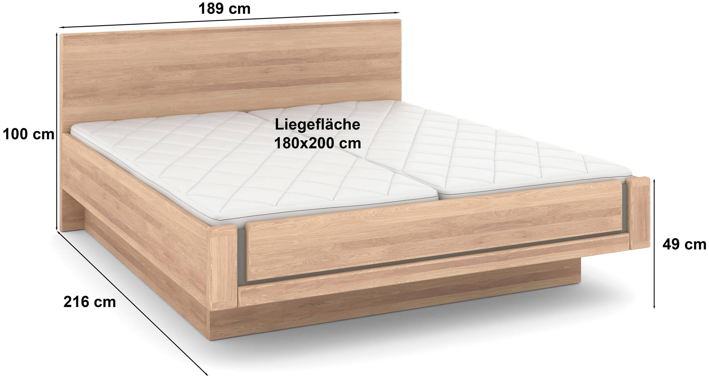 Musterring Holzbett »Sorrent, Bettgestell, Bettrahmen, teilmassiv Eiche«, (MADE IN GERMANY), Eiche teilmassiv, Liegehöhenverstellung, in schwebender Optik