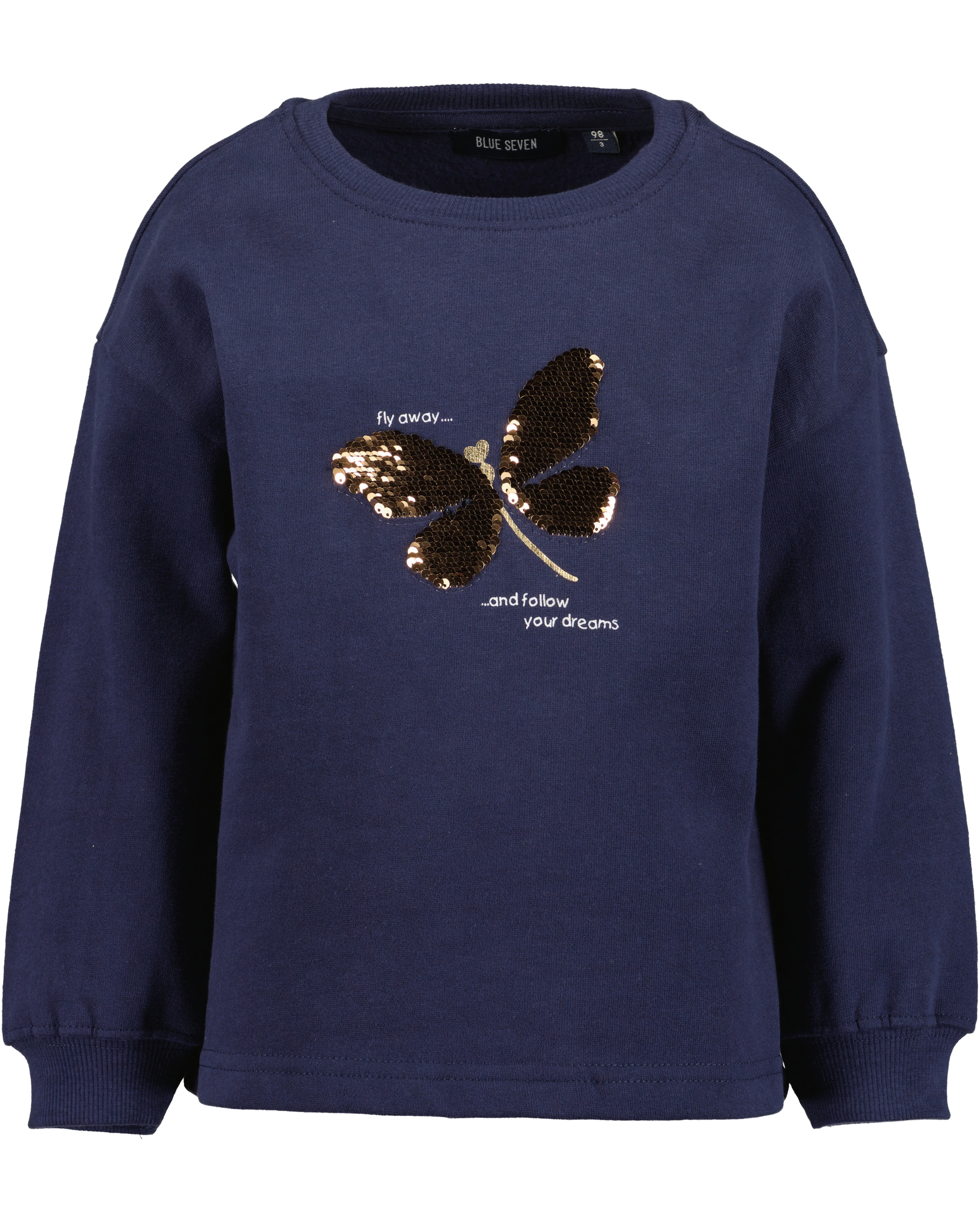 Blue Seven Sweatshirt , Frontmotiv mit funkelnden Wendepailletten
