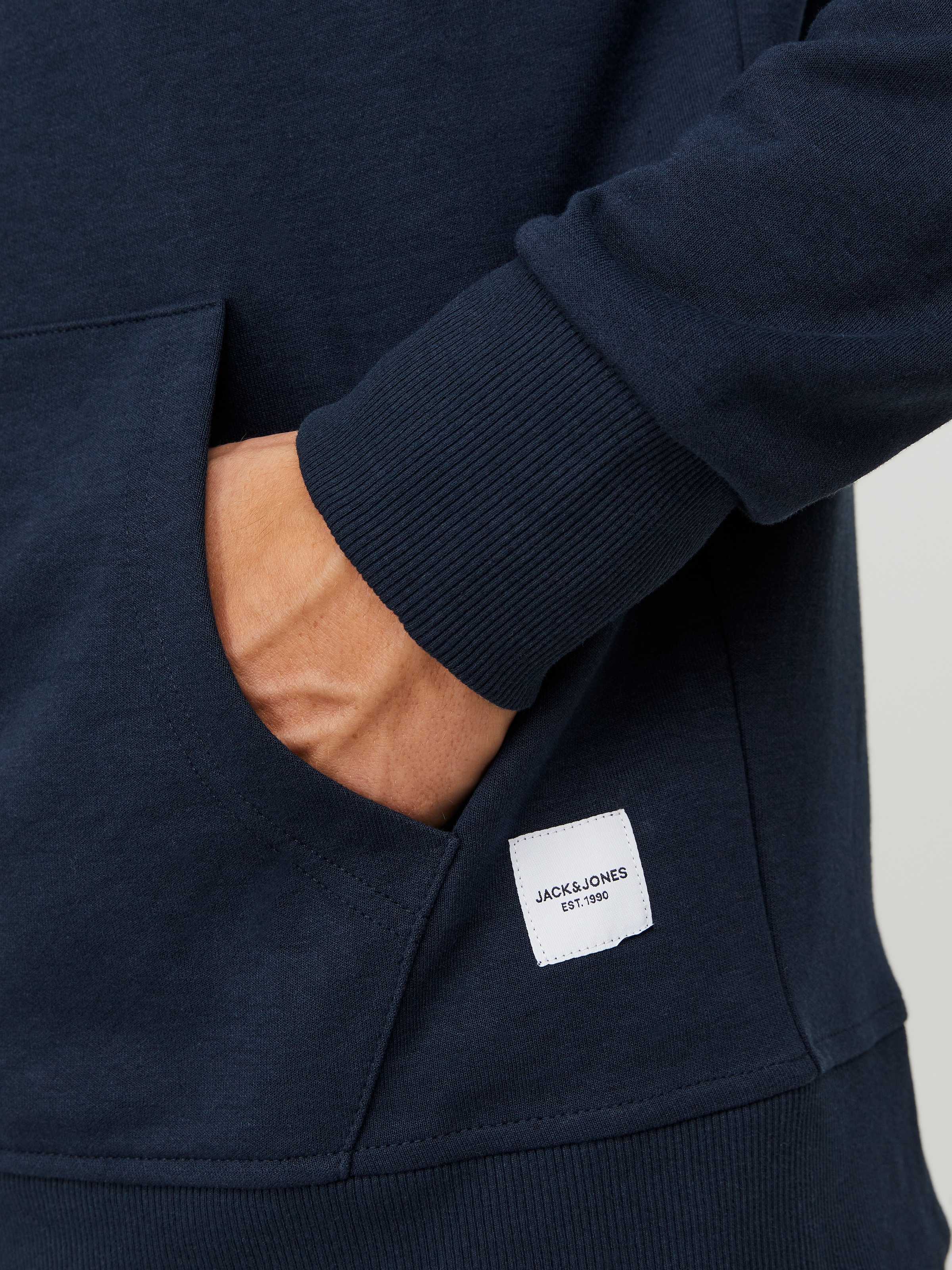 Jack & Jones Kapuzensweatjacke »JJEBASIC Hoodie mit Rippbündchen und angenehmem Tragegefühl« unifarben, modisch, regular fit, Baumwollmischung, Rundhals