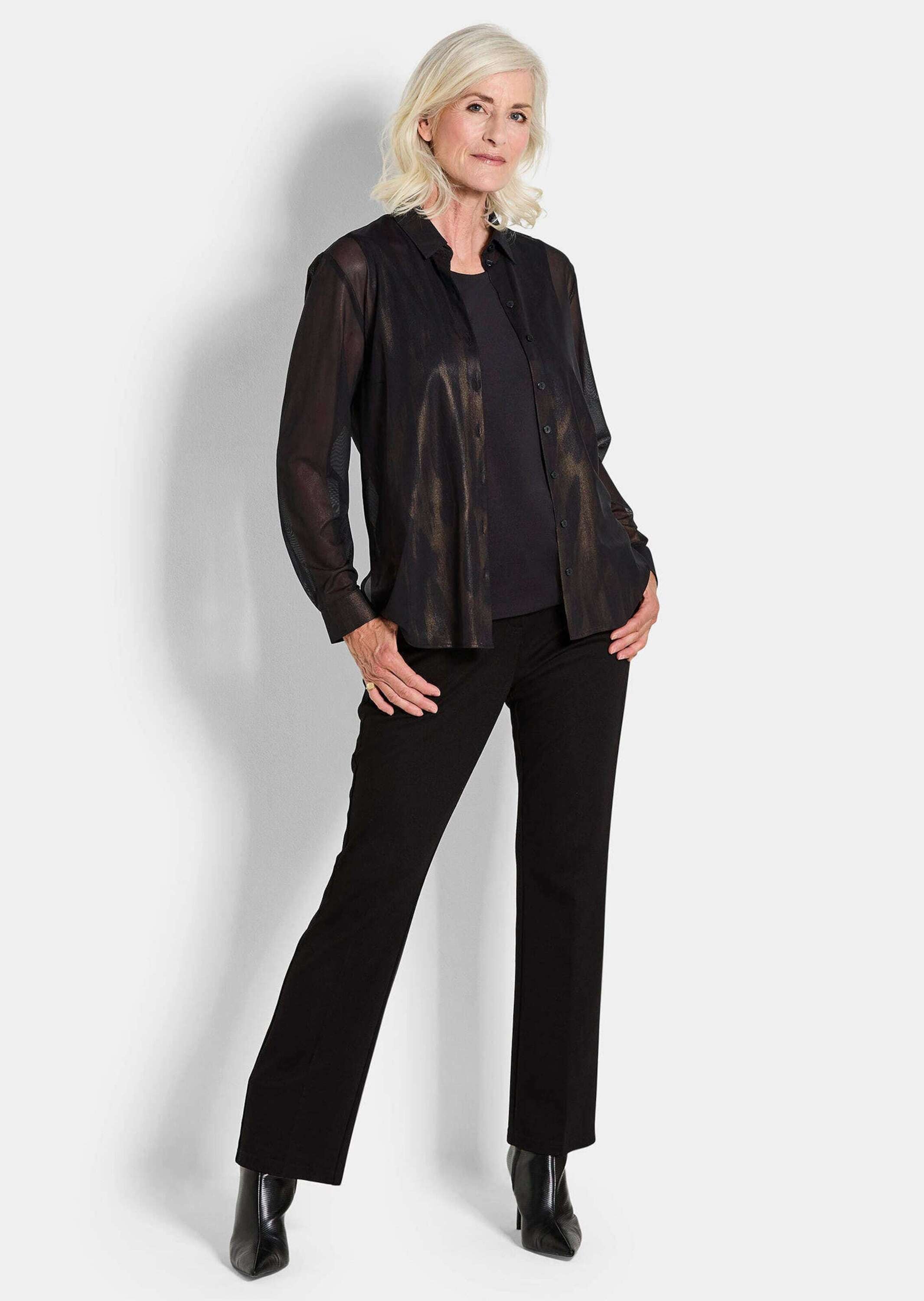 GOLDNER Hemdbluse »Edle Metallic-Bluse mit Hemdkragen« semitransparenter Mesh