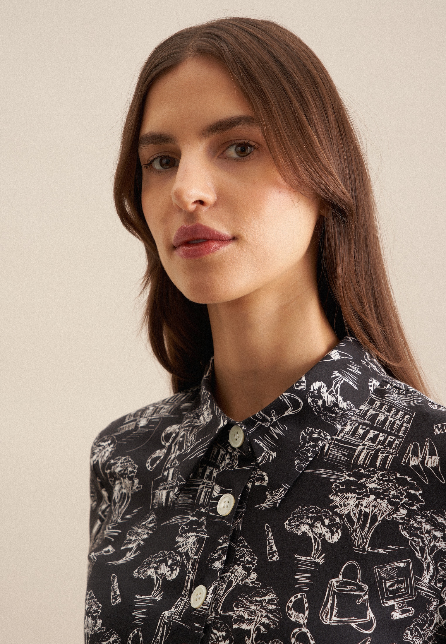 seidensticker Sommerkleid »Schwarze Rose« Langarm Kragen Druck