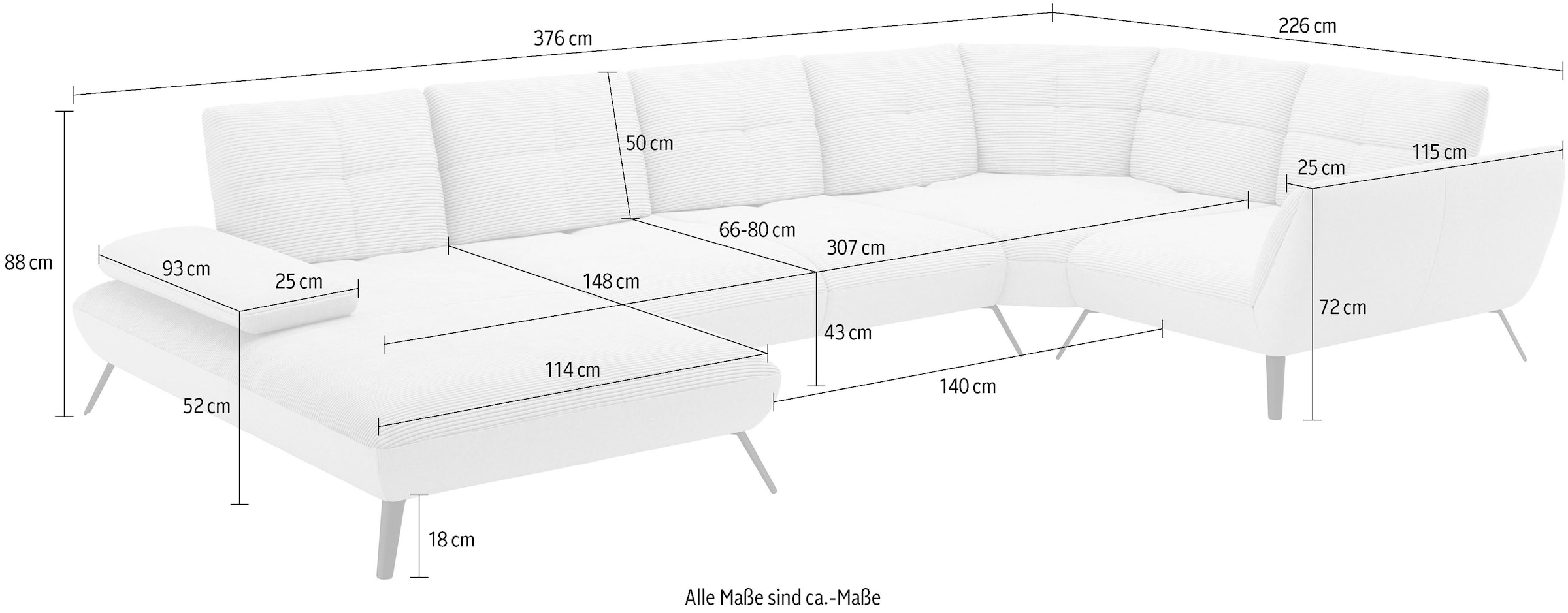 Places of Style Wohnlandschaft »Mikado U-Form«, inkl. Sitztiefenverstellung und Armteilverstellung