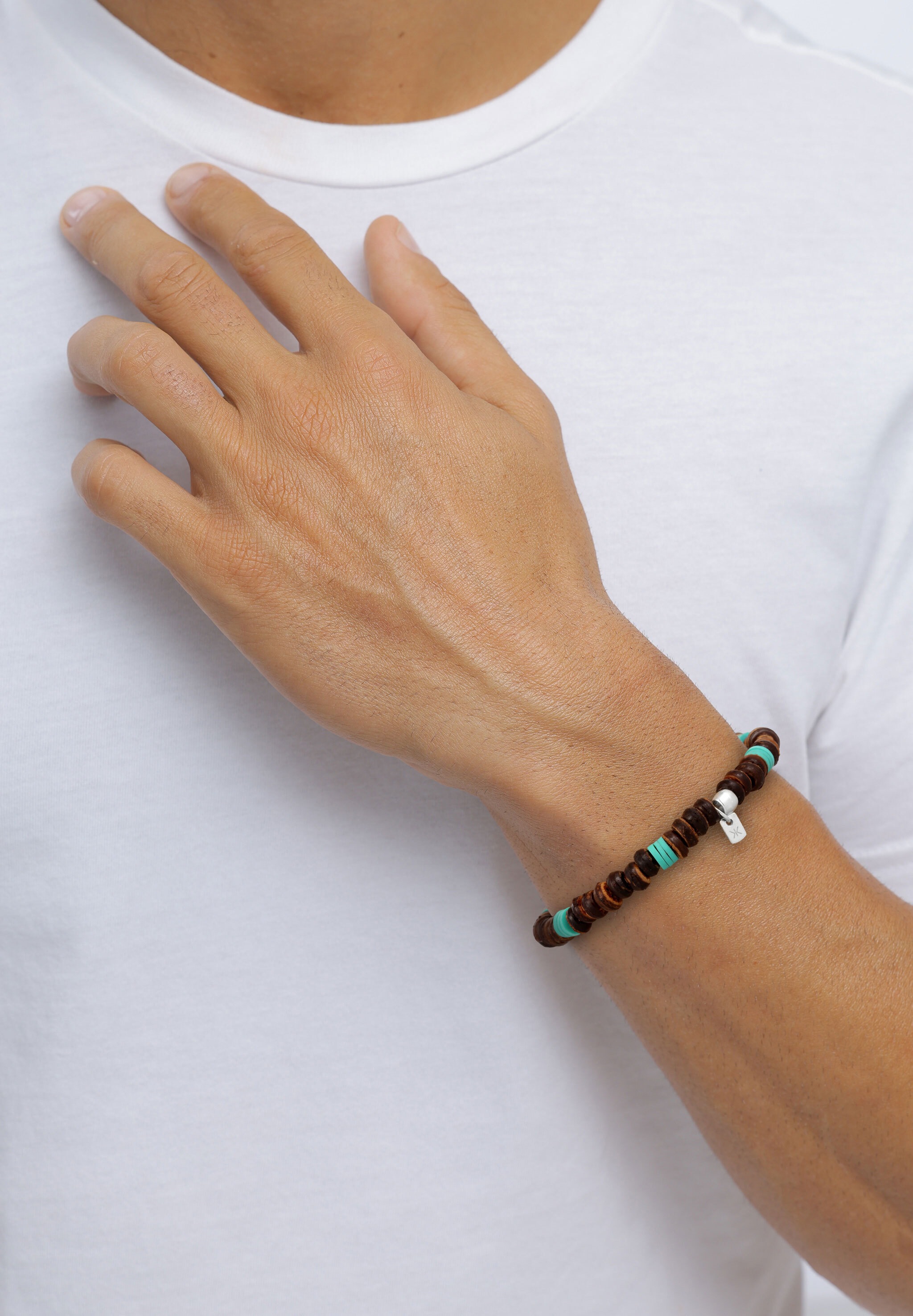 Kuzzoi Armkette »Armband Heishi Kokosnuss Perlen Braun 925 Sterling Silber«