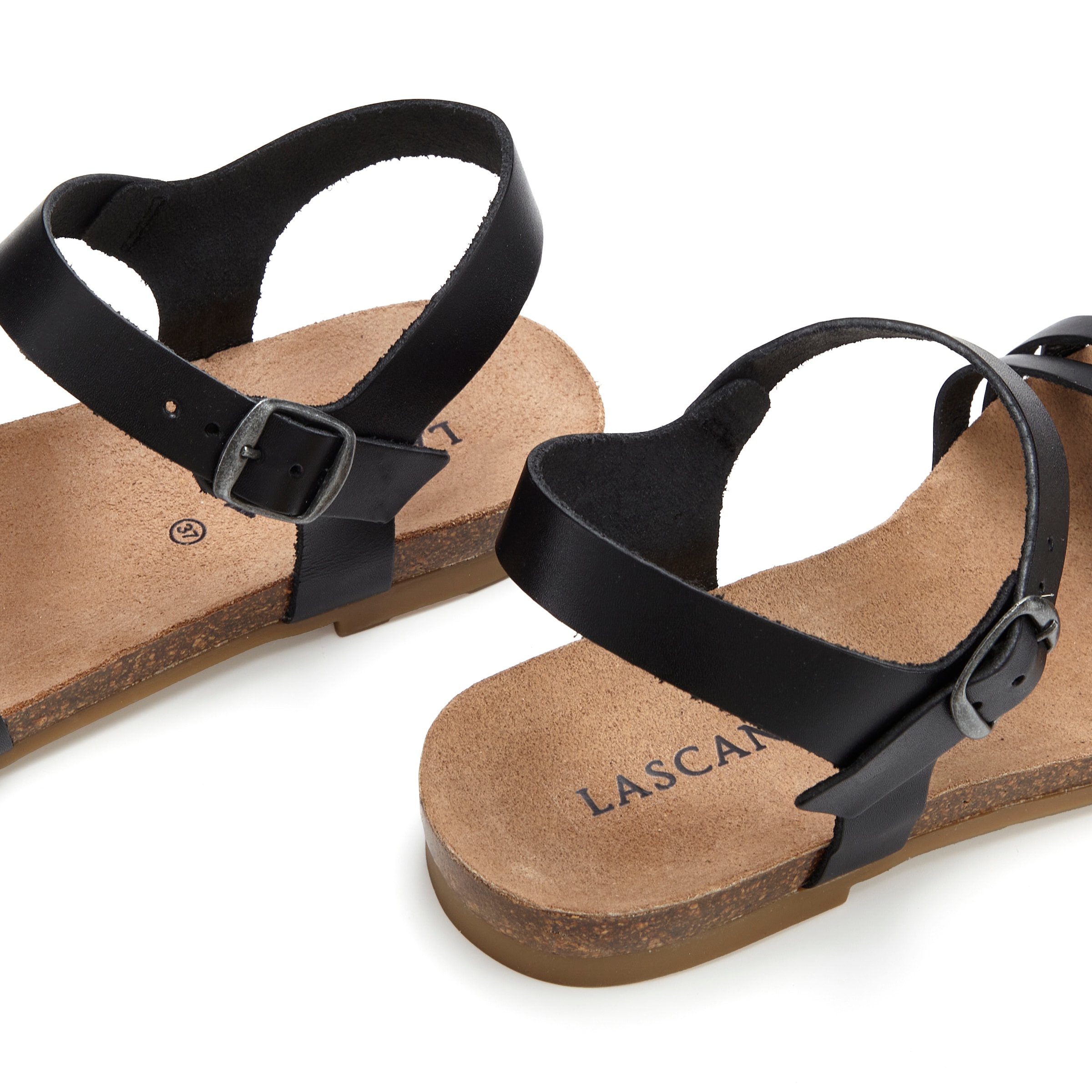 LASCANA Sandale »Sandalette, Sommerschuh, offener Schuh,«  aus Leder mit Korkfußbett