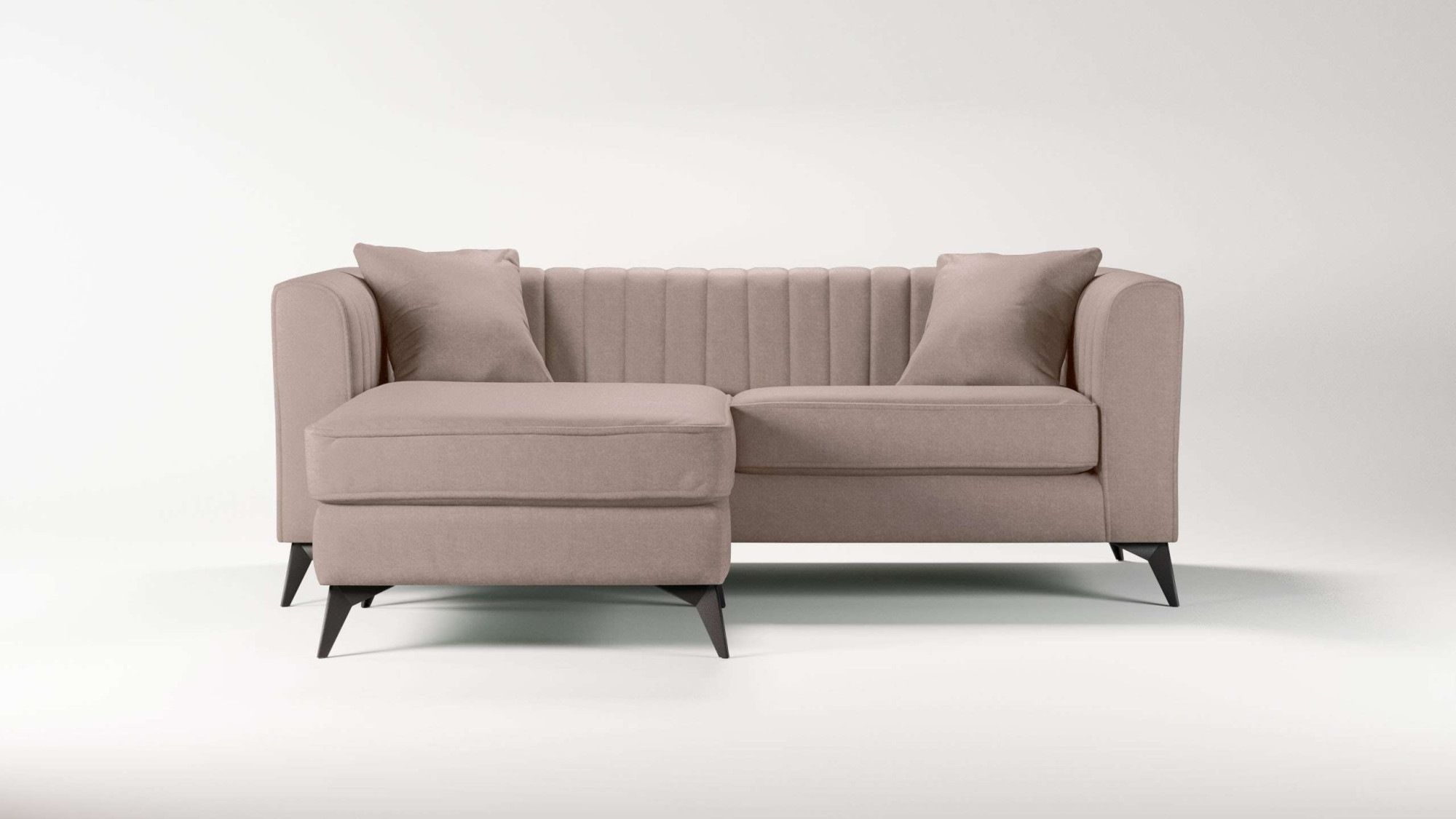 Places of Style Ecksofa »MATTHEW L-Form ideal für kleine Räume, Maße B/T/H: 201/162/74 cm«, elegantes Designsofa, feine Steppung im Rücken, incl. Zierkissen