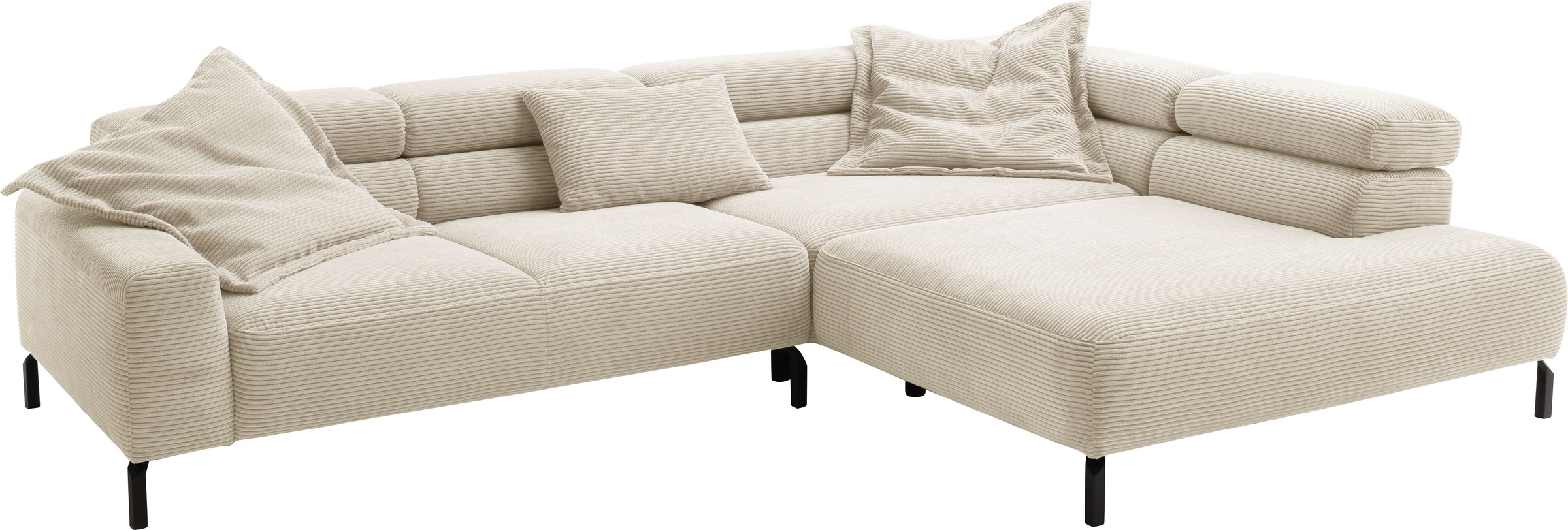 Places of Style Ecksofa »Antonelli, L-Form, inkl. Kopfteilverstellung, Breite 312 cm«, ohne Sitztiefenverstellung, in Cord, natur