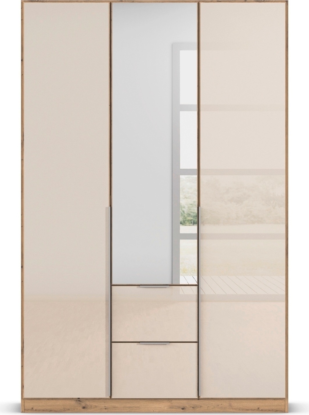 rauch Drehtürenschrank »Kleiderschrank Kleiderschränke Schrank Garderobe AGORDO mit Glasfront«, (in zwei Griff-Farben mit Glasfront), mit Außenschubkästen, in 6 Breiten und 2 Höhen MADE IN GERMANY