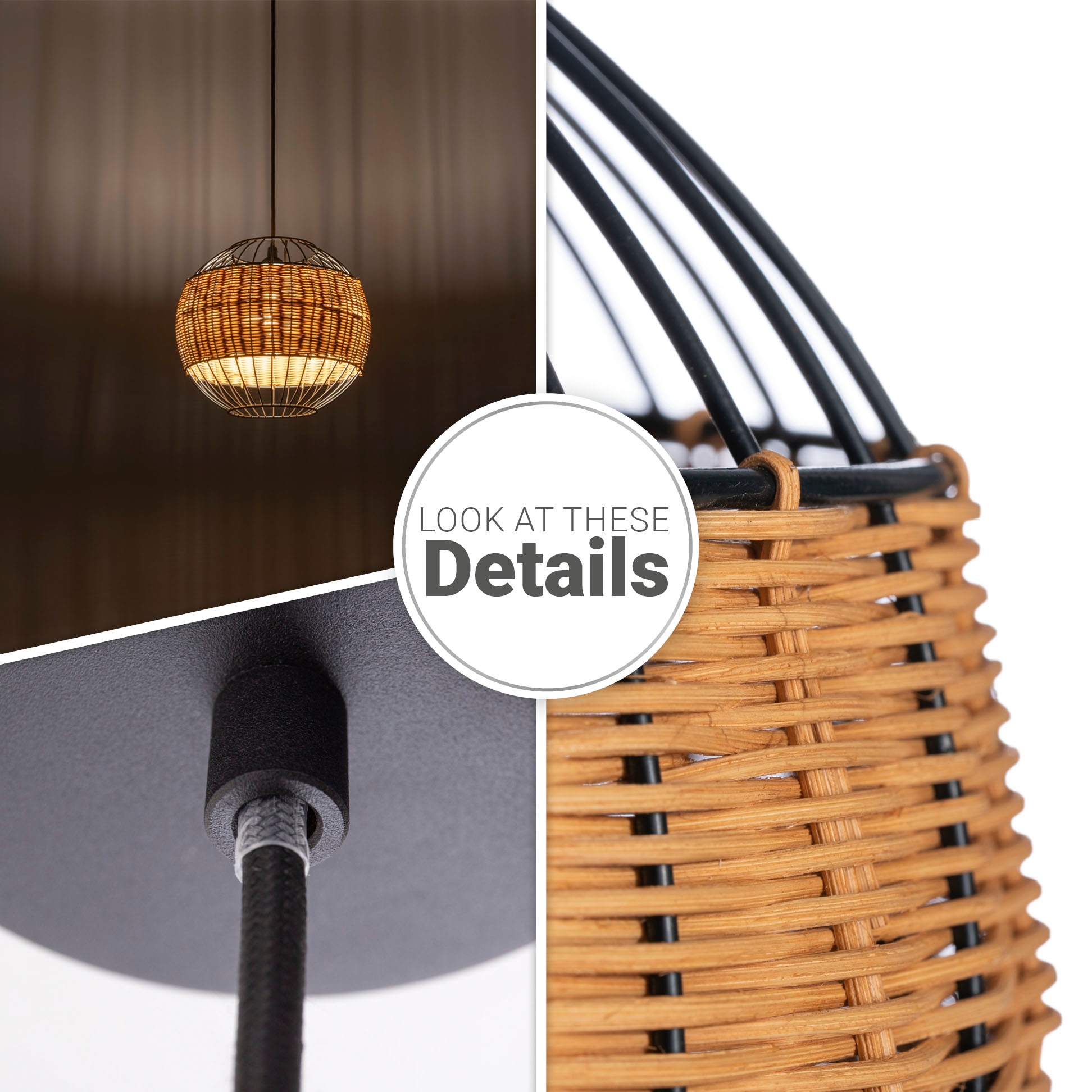 Paco Home Pendelleuchte »PUGLO« E27 Rattan Pendelleuchte Korb Lampe LED Rund Esstischlampe E27 Boho