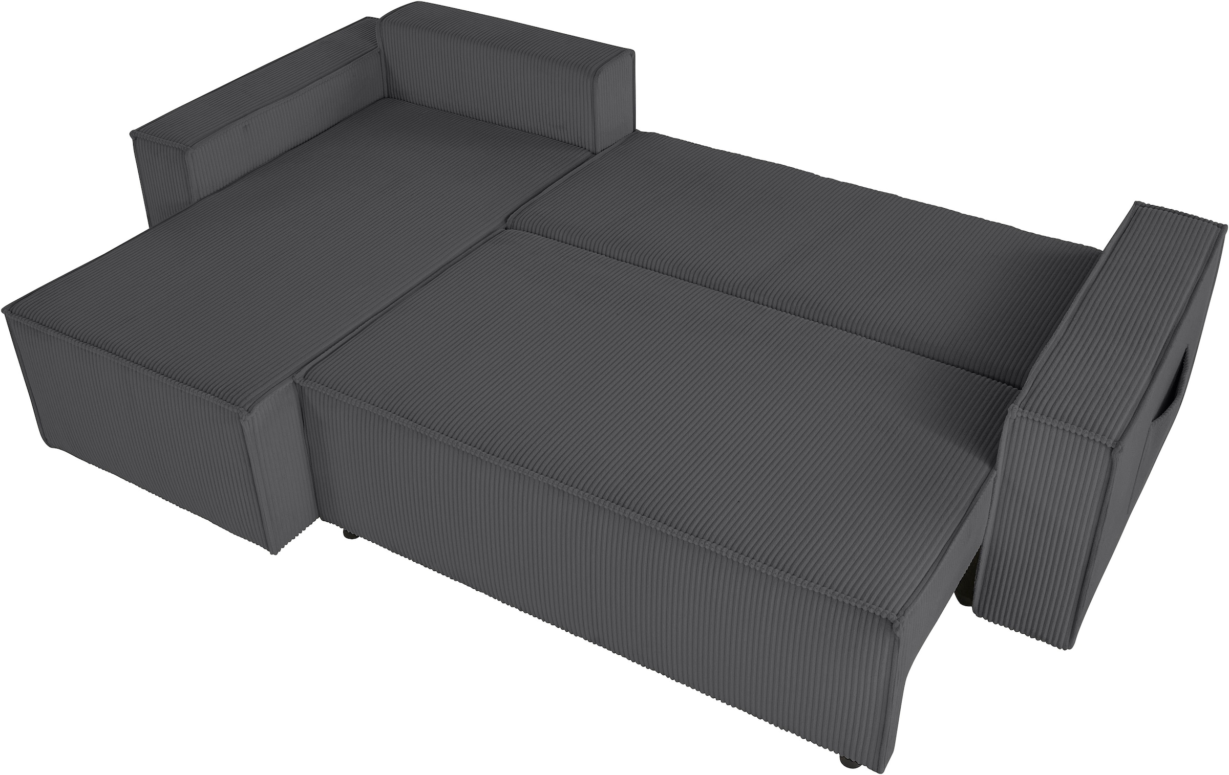 OTTO home Ecksofa »CASSI, 241cm, L-Form, Schlafsofa, Dauerschläfer, Boxspringfederung« Schlaffunktion (133/200) ,Bettkasten, Recamiere links/rechts, Cord