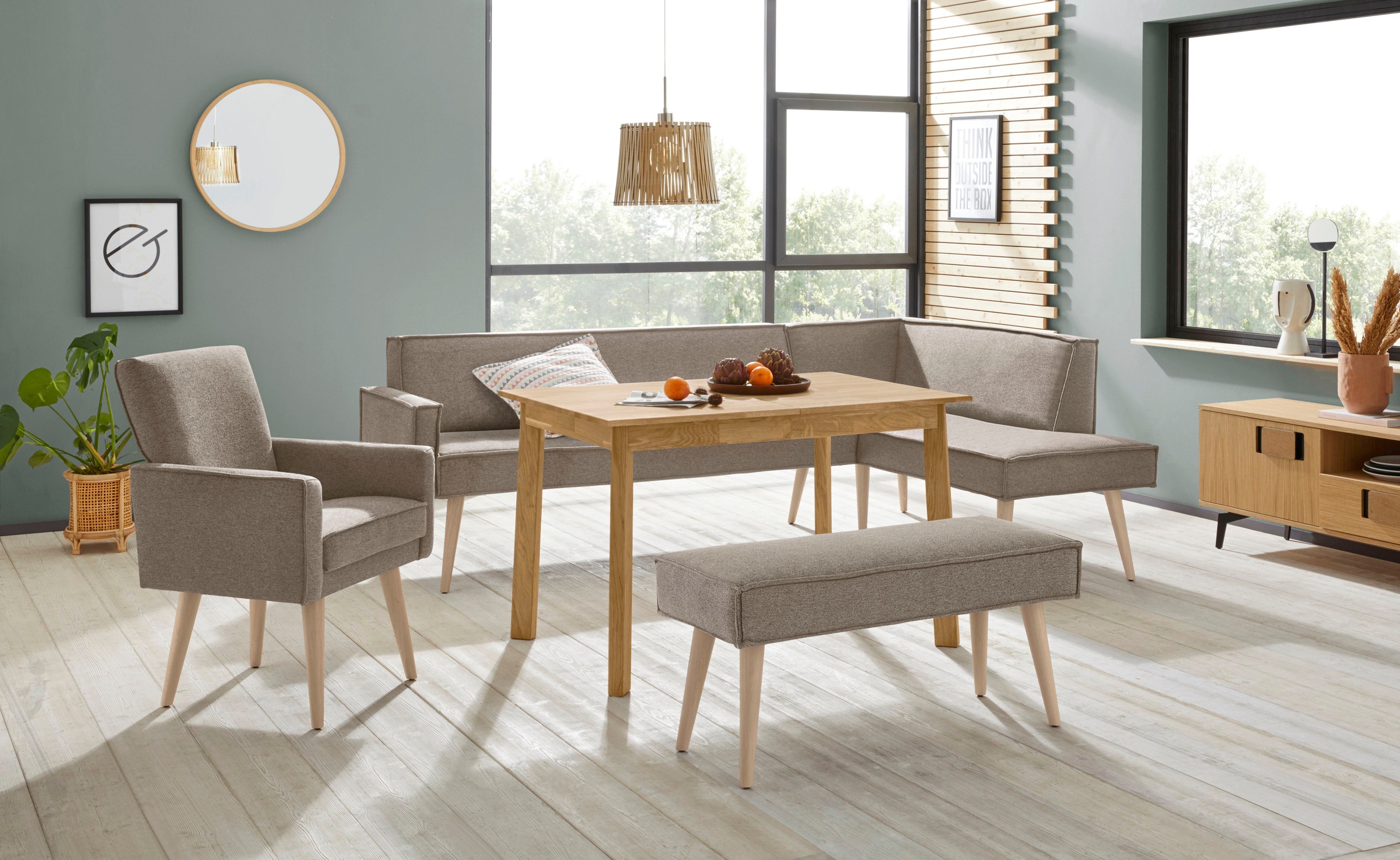 exxpo - sofa fashion Eckbank »Lungo, moderne Kedernaht, bequem und elegant, hoher Holzfuß« hochwertige Detailverarbeitung, frei im Raum stellbar