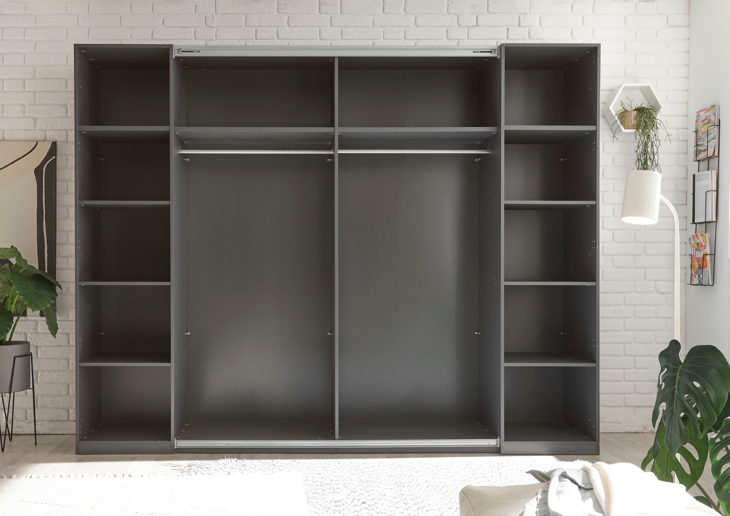 Schlafkontor Kleiderschrank »Daria Drehtürenschrank, Schwebetürenschrank, Schiebetürenschrank«, Absetzung in Viking Oak heller Rillenoptik