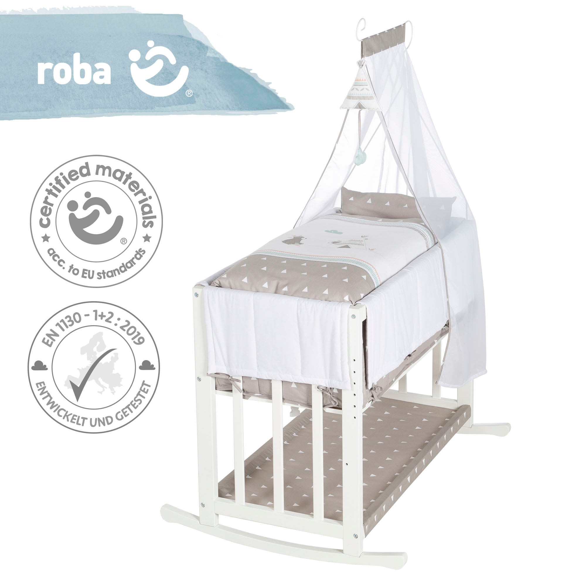 roba® Stubenbett »4 in 1, Indibär, weiß«, zu Wiege, Elternbett oder Bank umbaubar
