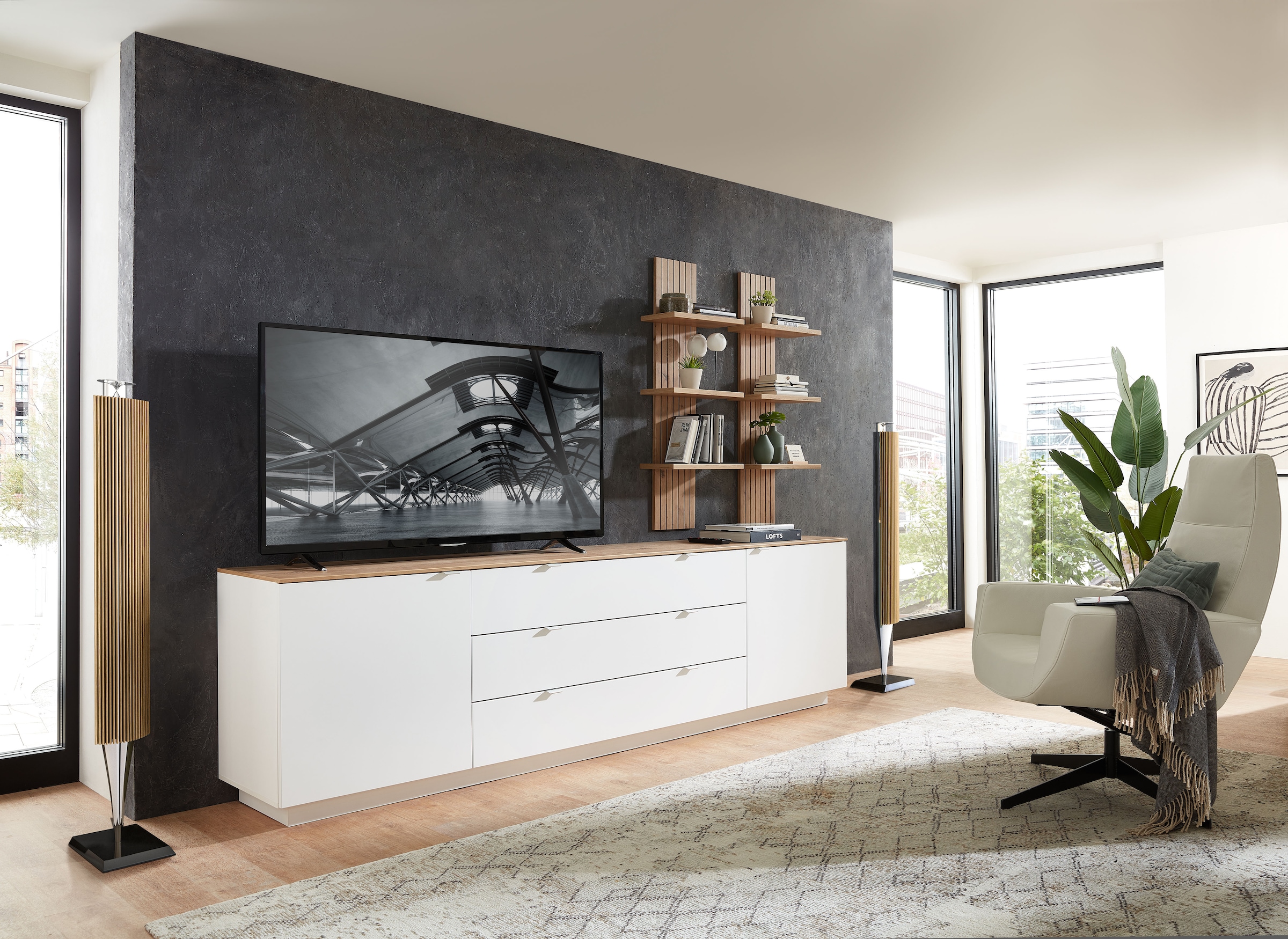 Innostyle TV-Schrank »Core, TV Sideboard Stellmaß B/H/T 240x77x44 cm«, (1 St.), TV Sideboard mit 2 Holztüren und 3 Schubkästen mit Doppelzarge