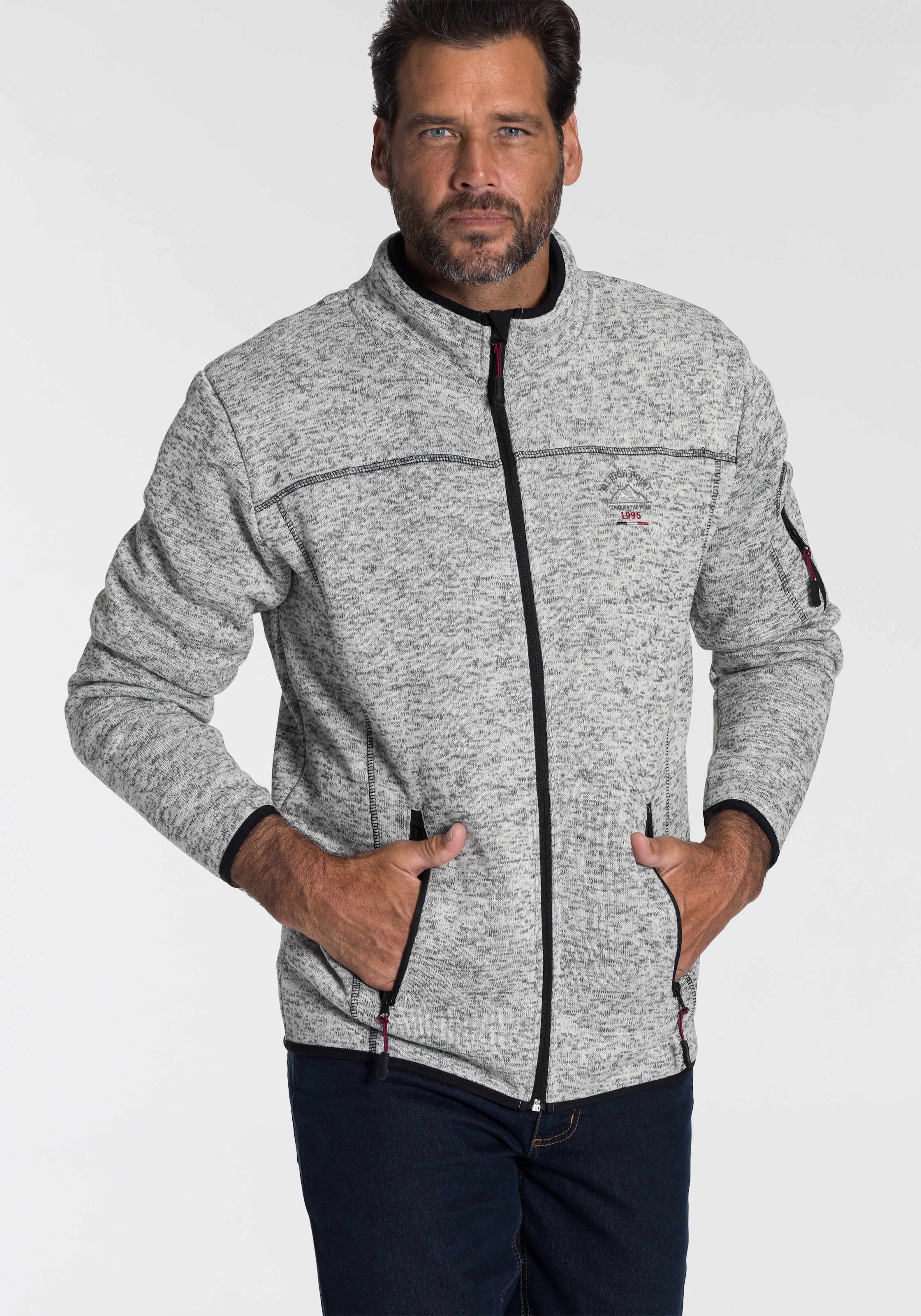 Man's World Strickfleecejacke, für die Übergangszeit, mit Reißverschlusstaschen, mit Stehkragen