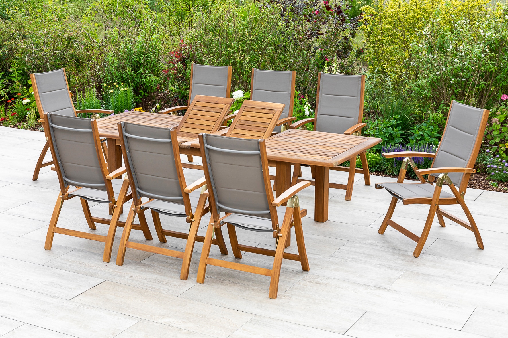 MERXX Garten-Essgruppe "Acapulco" 9 Stk. tlg. 8 Klappsessel, ausziehbarer Tisch