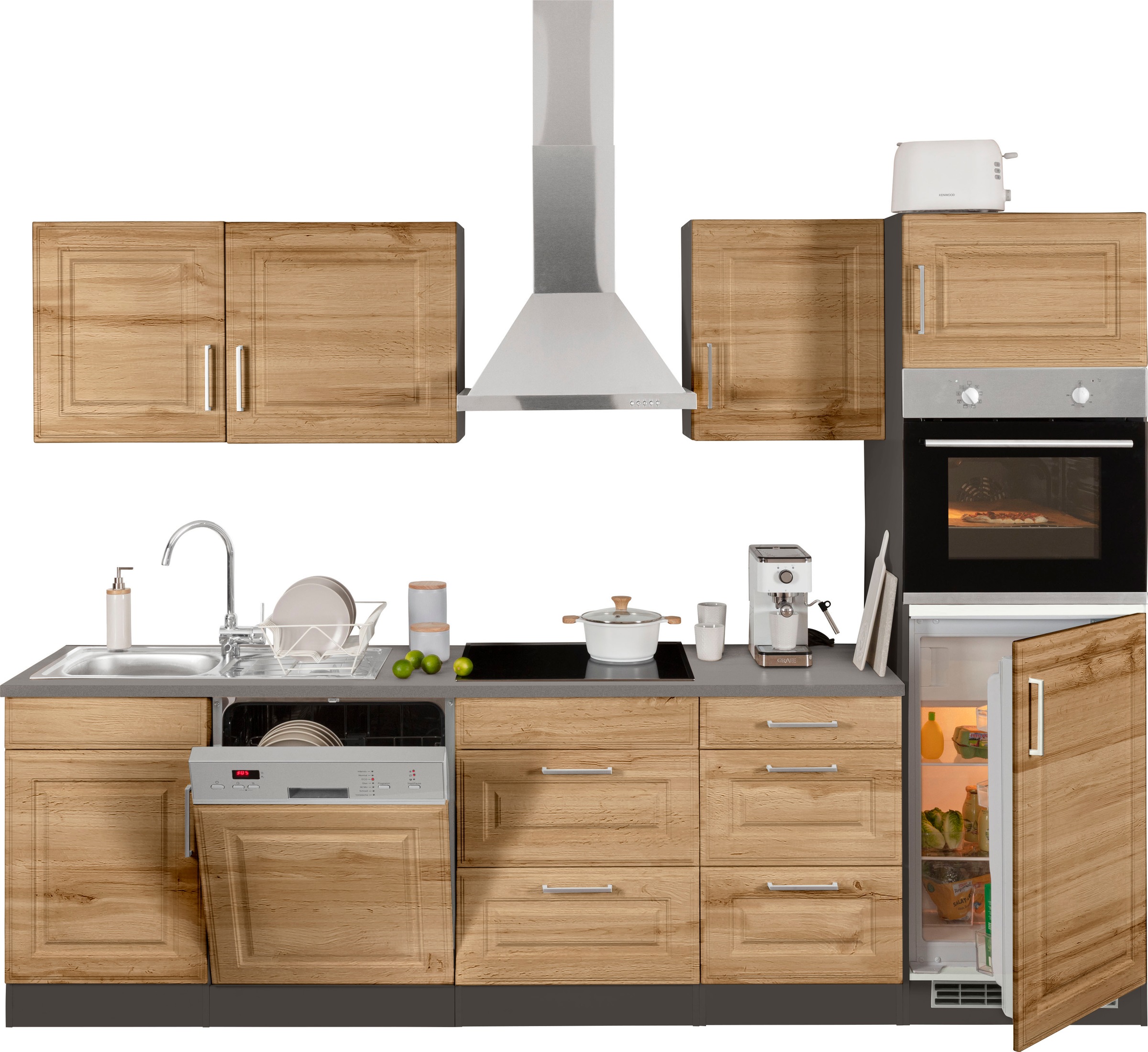 KOCHSTATION Küchenzeile »KS-Stockholm«, Breite 280 cm, mit hochwertigen MDF Fronten im Landhaus-Stil