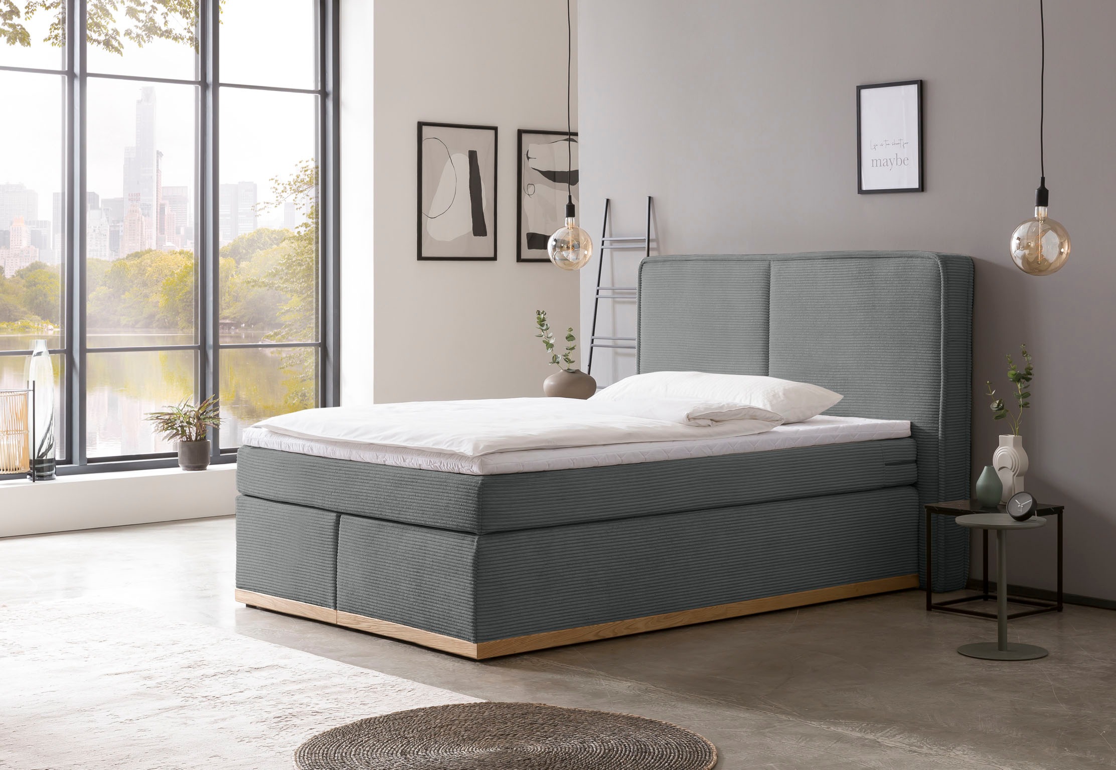 Home affaire Boxspringbett »SHERWOOD Hotelbett, Polsterbett«, Hochwertiger Cord,weiche Velours-Struktur, mit Topper, Eiche