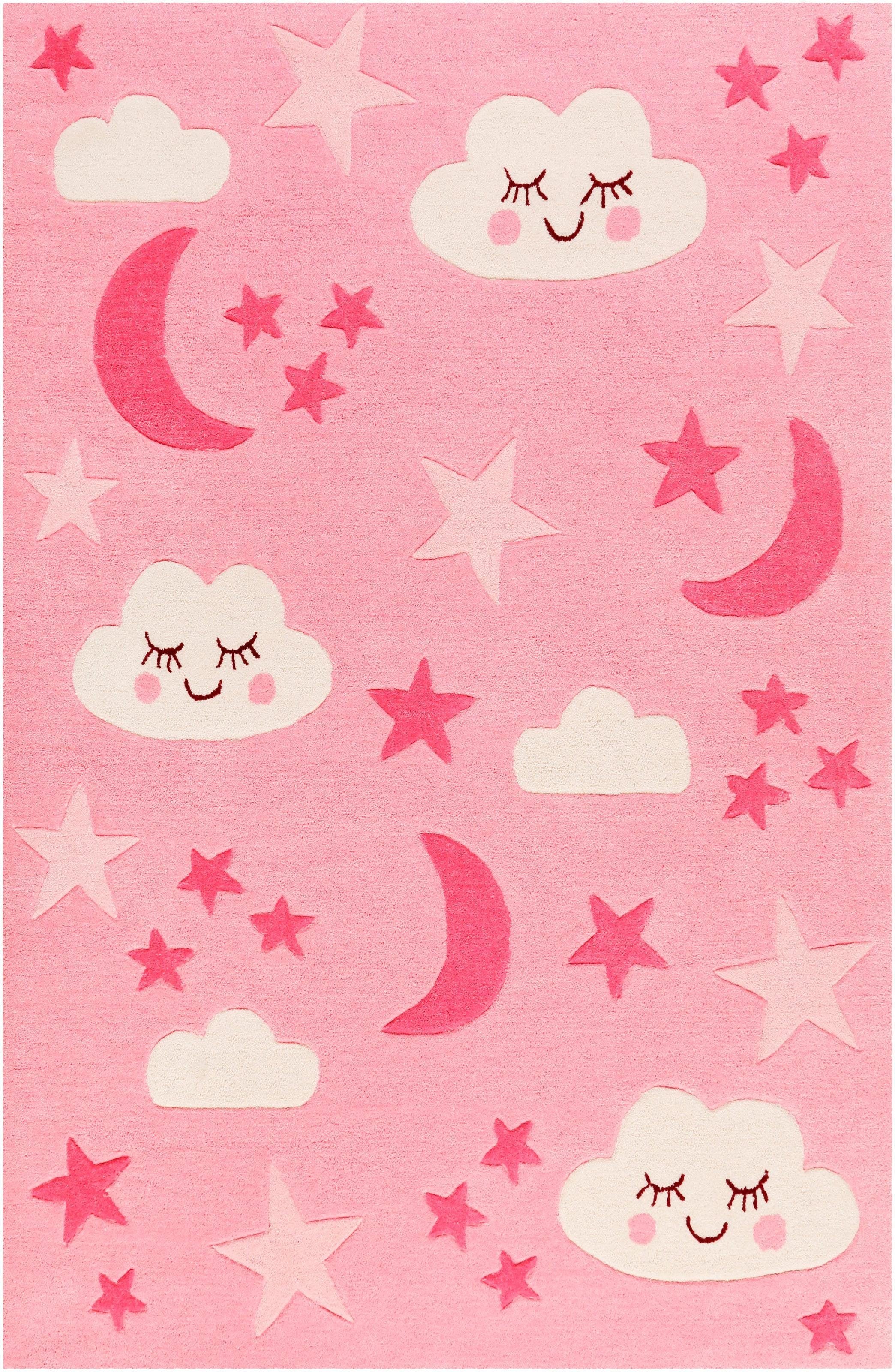 SMART KIDS Kinderteppich »LaLeLu« rechteckig 9 mm Höhe Mond Sterne Wolken, Konturenschnitt