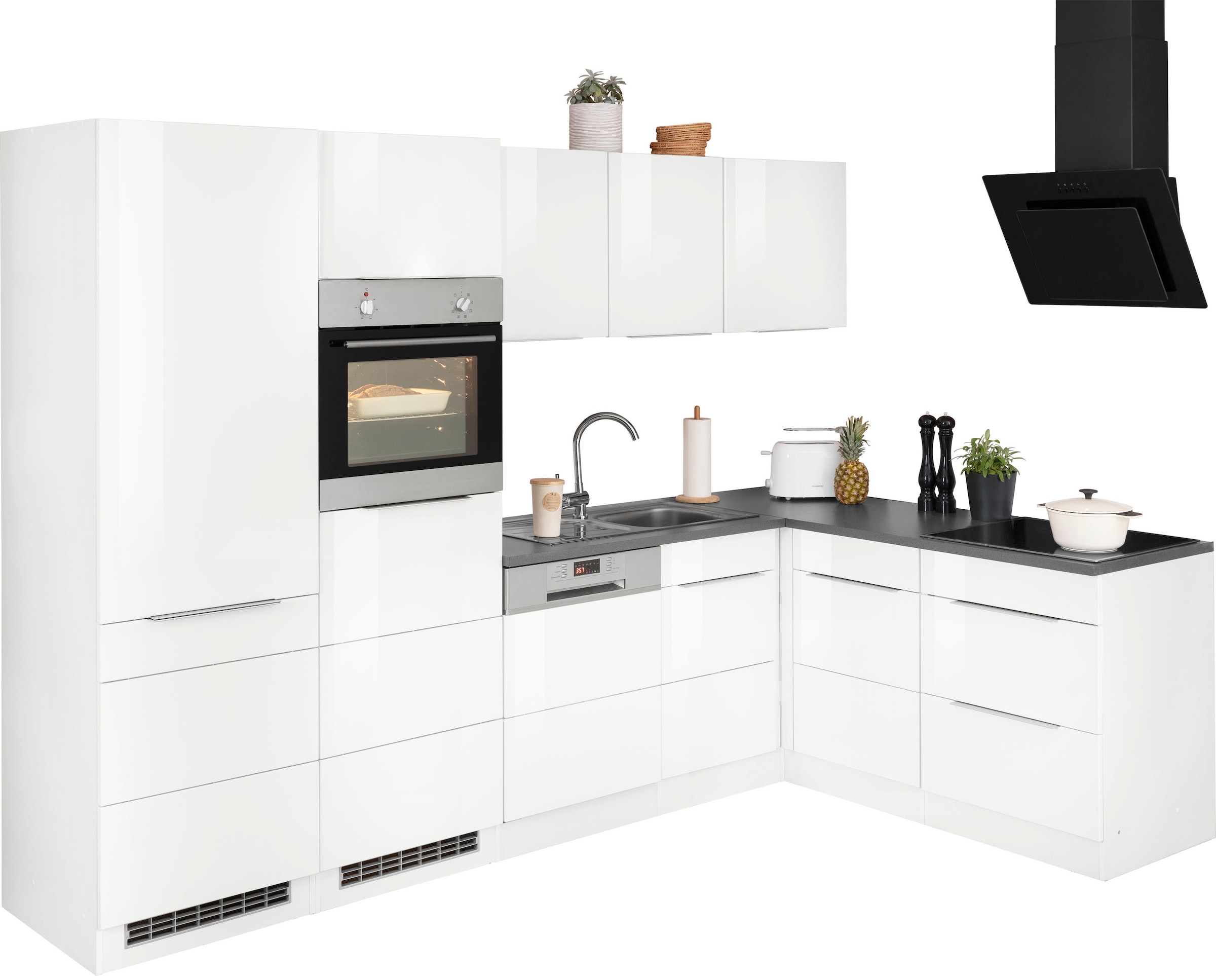 KOCHSTATION Winkelküche »KS-Brindisi Stellbreite 290/170 cm« wahlweise mit E-Geräten und Induktion, mit MDF-Fronten