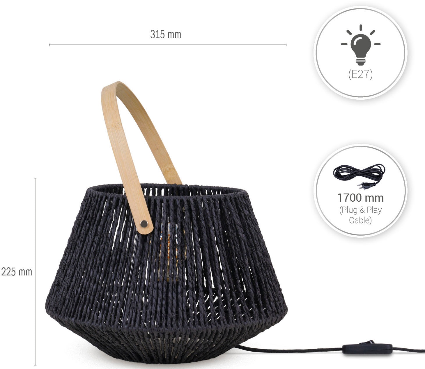 Paco Home Tischleuchte »CISCO« E27 Schreib Nachttisch Lampe Leselampe Lederband Korb E27